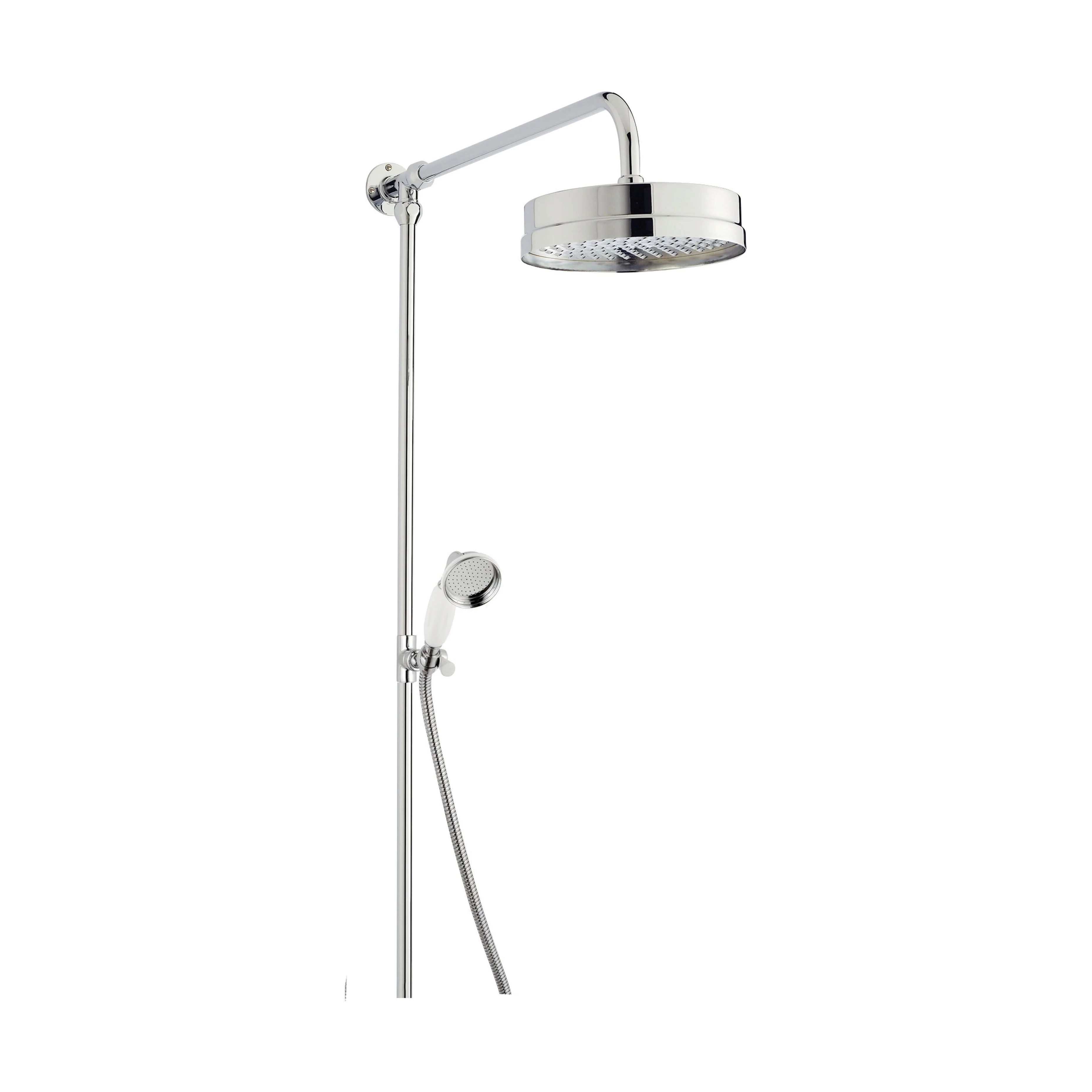 Luxury Rigid Riser Shower Kit with Fixed Head & Handset - Chrome/White