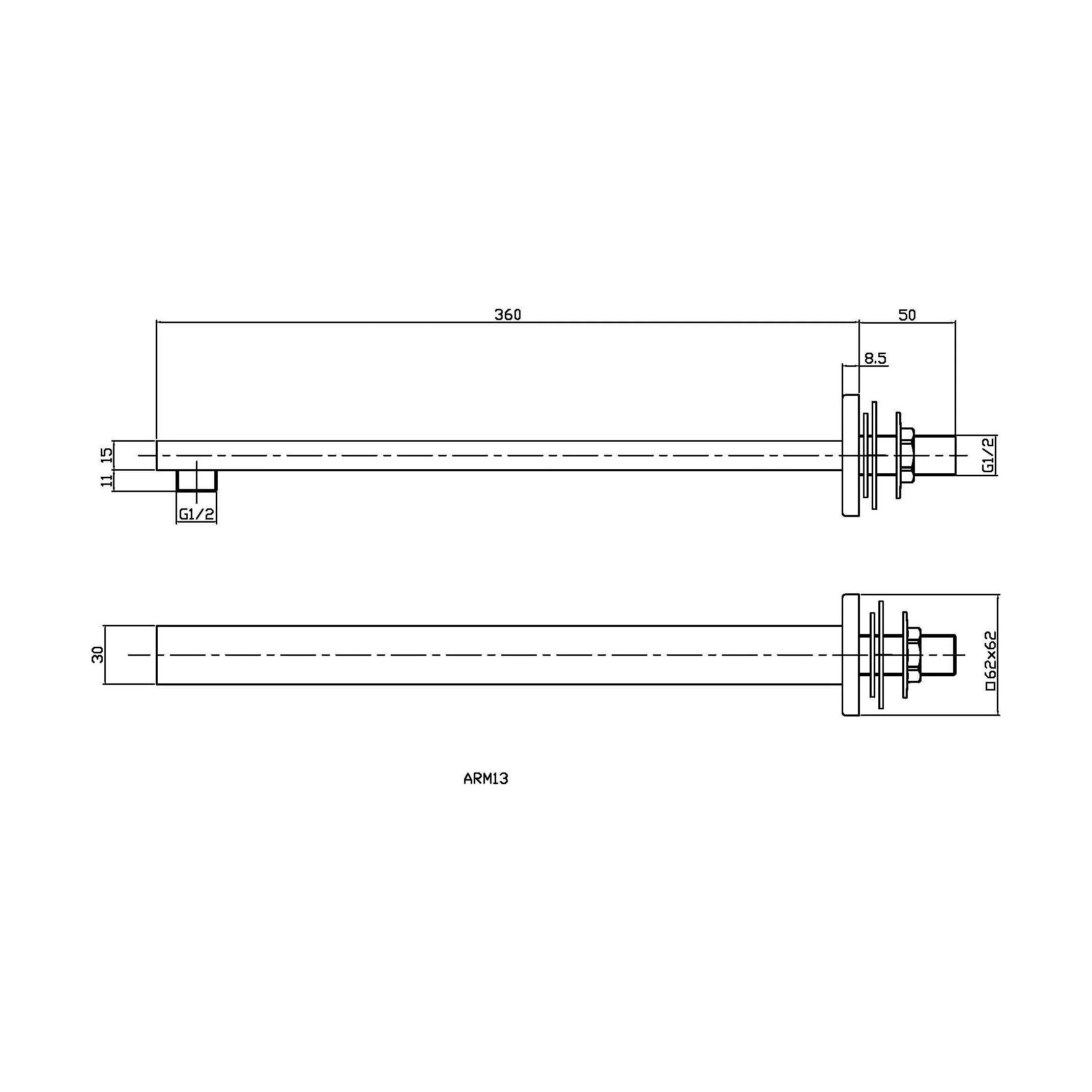 Balterley Square Wall Mount Shower Arm - 360mm - Chrome - Image 6