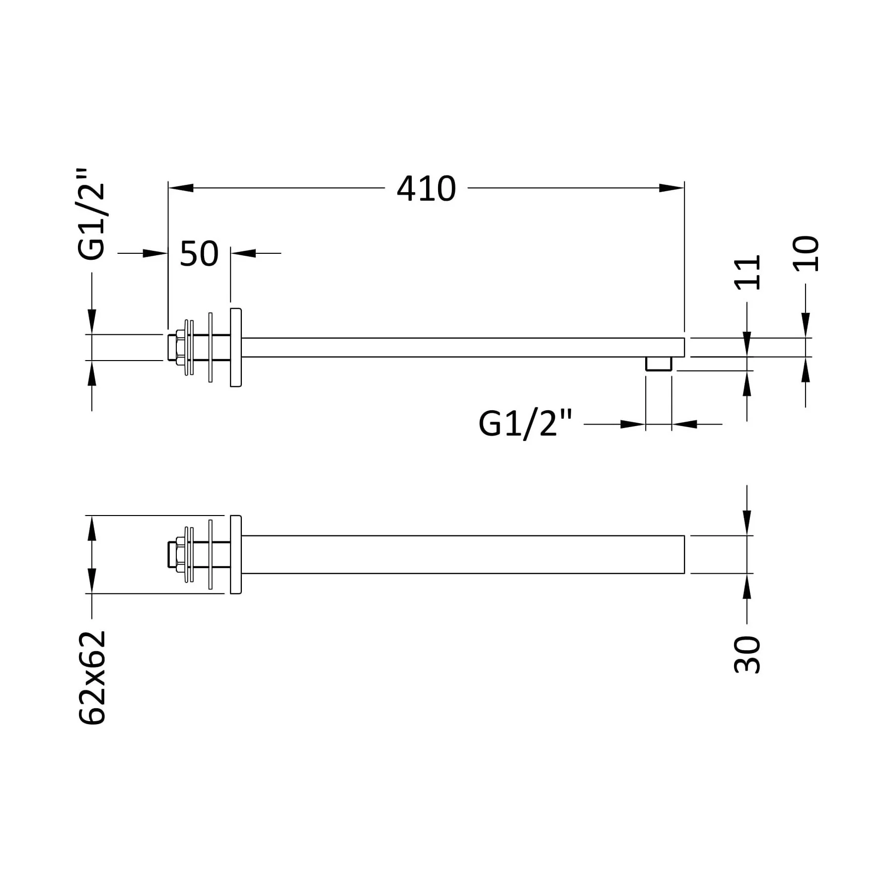 Balterley Square Wall Mount Shower Arm - 360mm - Chrome - Image 7