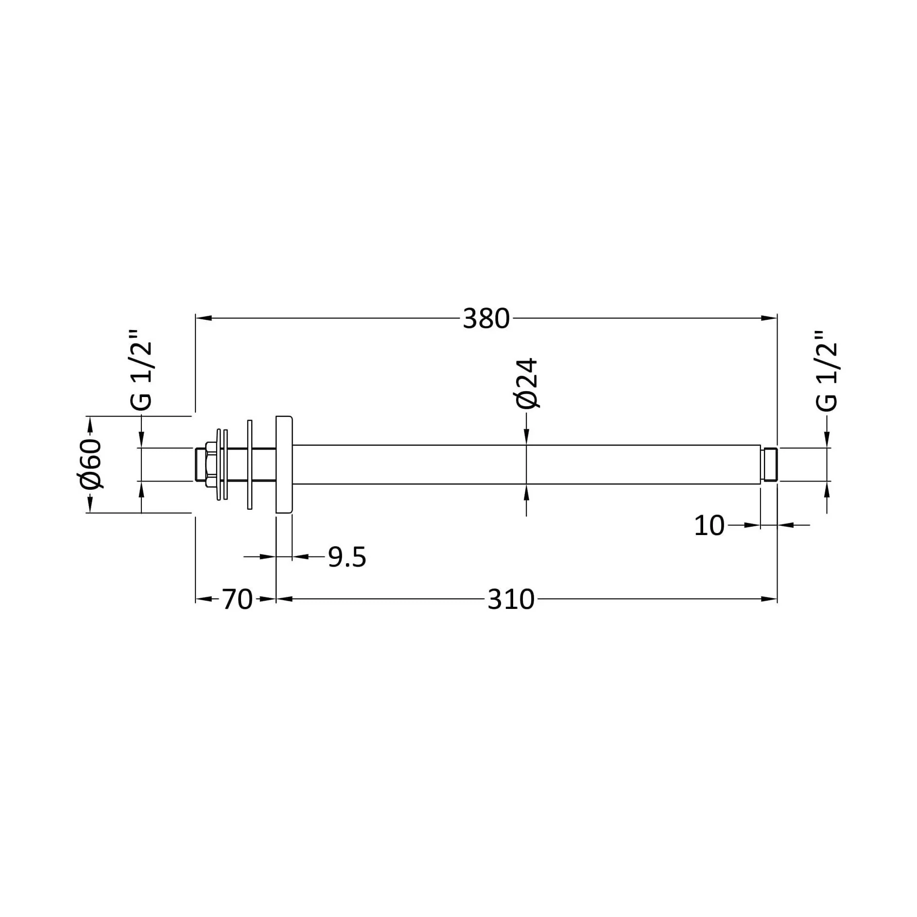 Balterley Round Ceiling Mount Shower Arm - 300mm - Matt Black - Image 2