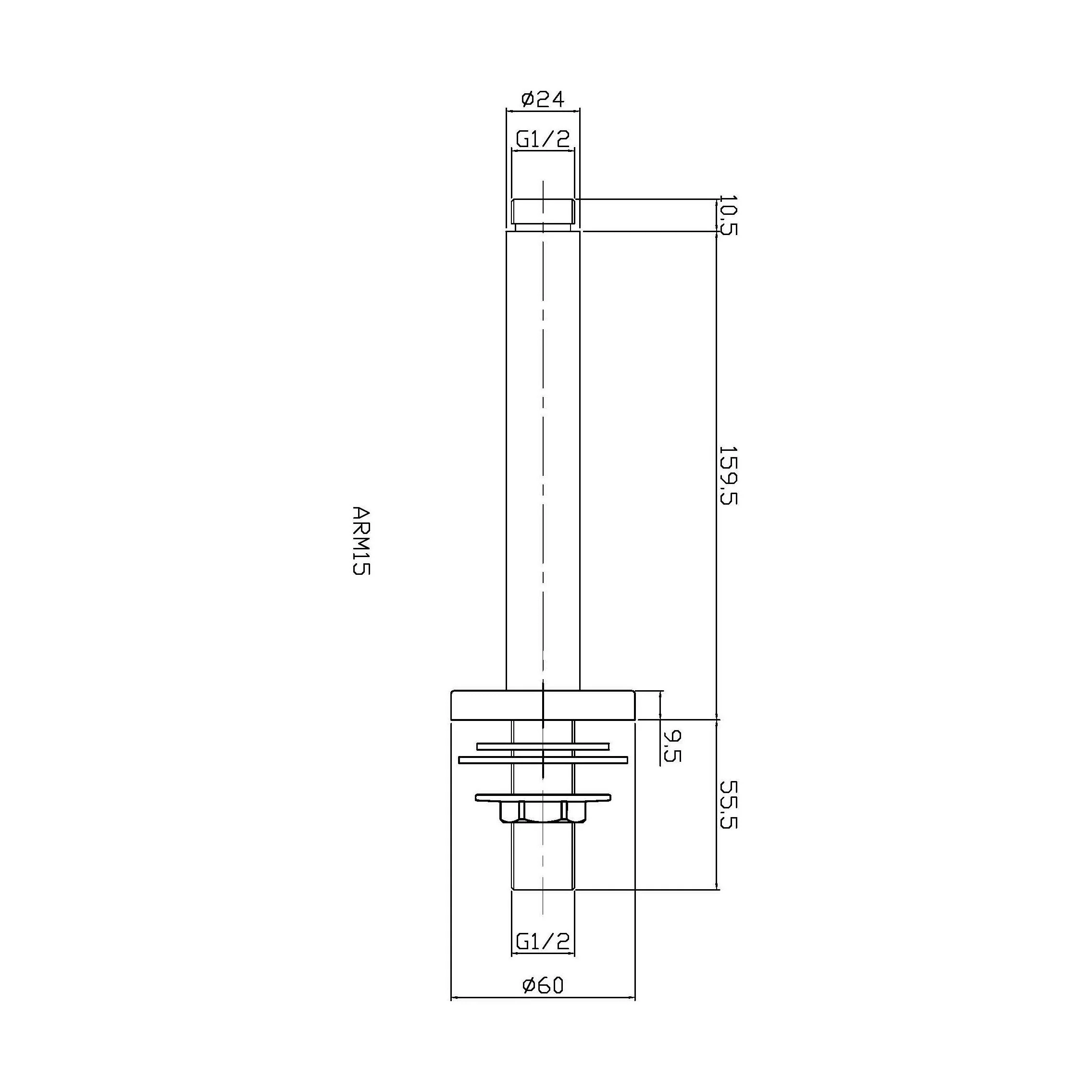 Balterley Round Ceiling Mount Shower Arm - 150mm - Brushed Pewter - Image 3
