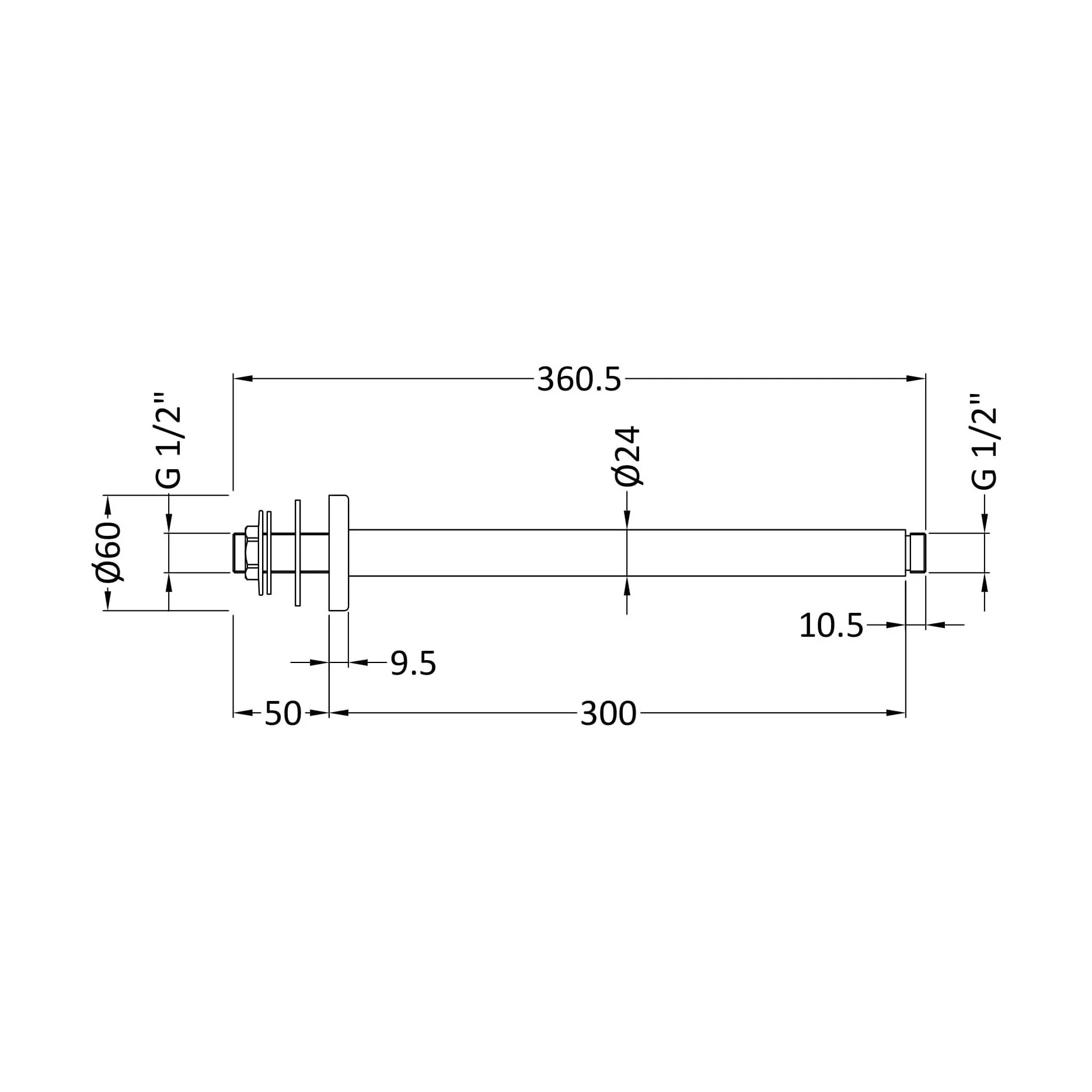 Balterley Round Ceiling Mount Shower Arm - 300mm - Brushed Pewter - Image 2