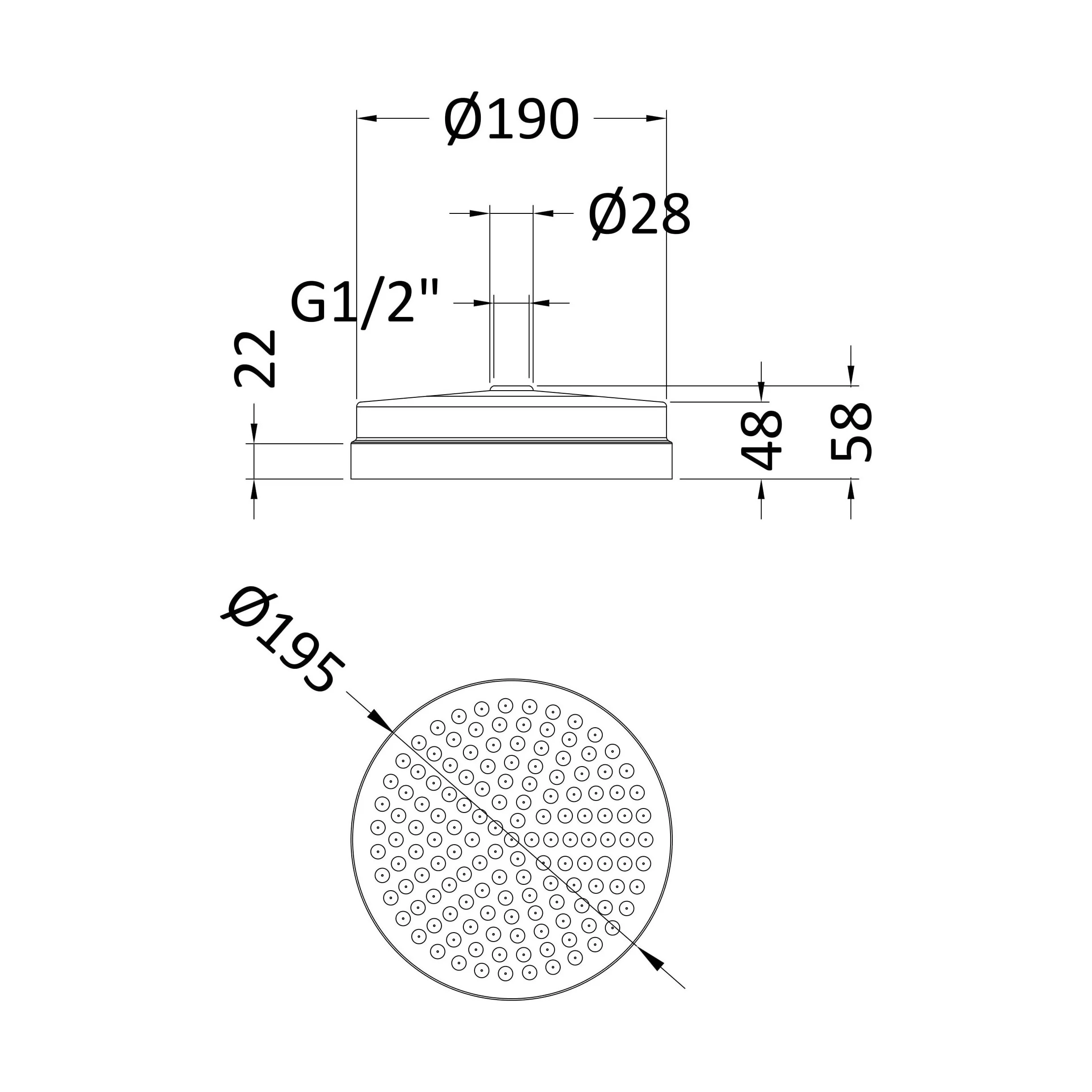Balterley Traditional Apron Fixed Shower Head 200mm, Round Design with Excellent Flow Rate - Chrome Finish - Image 2