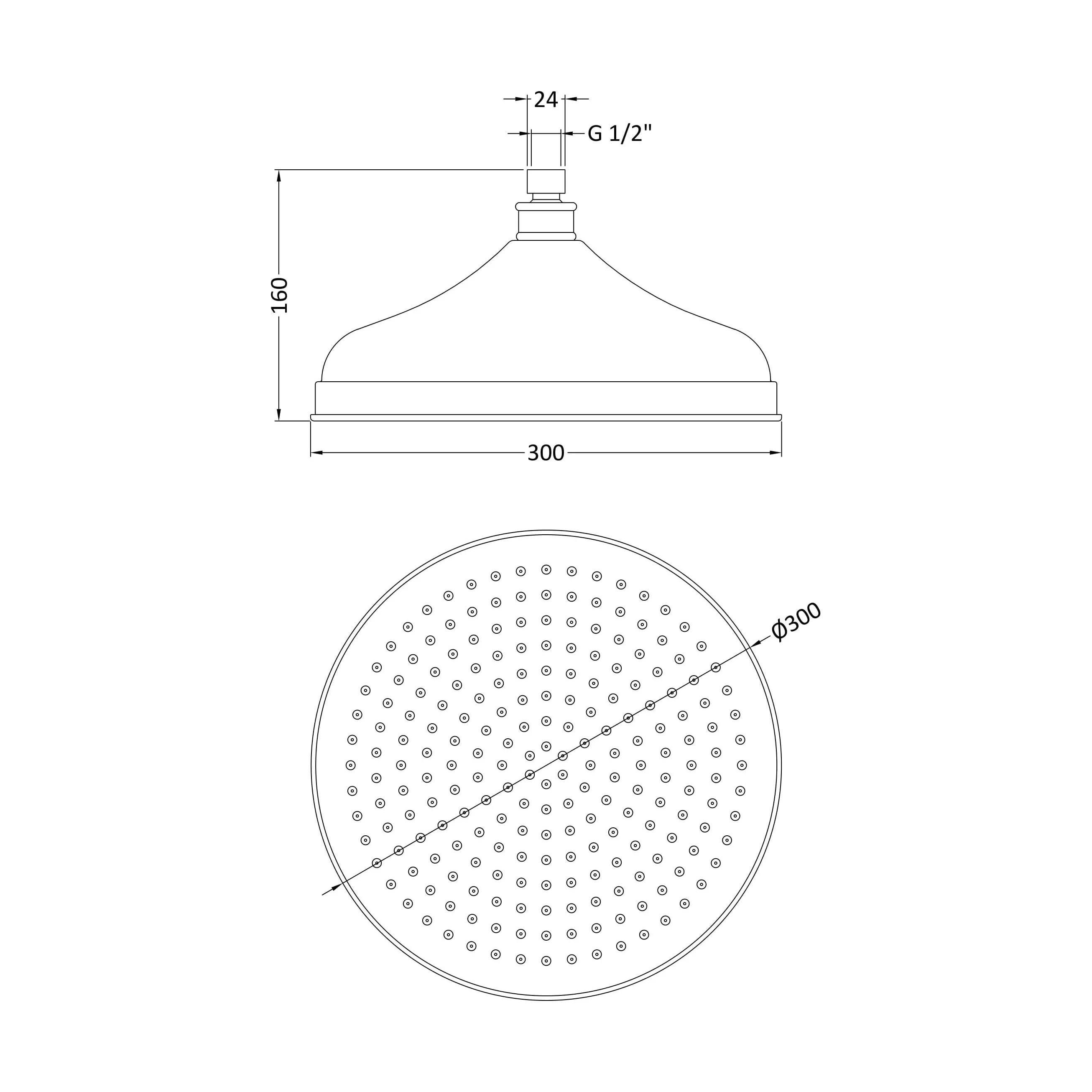 Balterley Traditional Fixed Shower Head 300mm, High Flow Round Design, Suits Wall or Ceiling Arms - Chrome Finish - Image 2