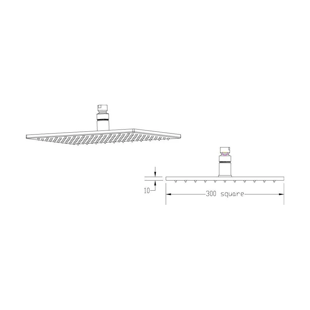 Square LED Fixed Shower Head, 300mm - Chrome