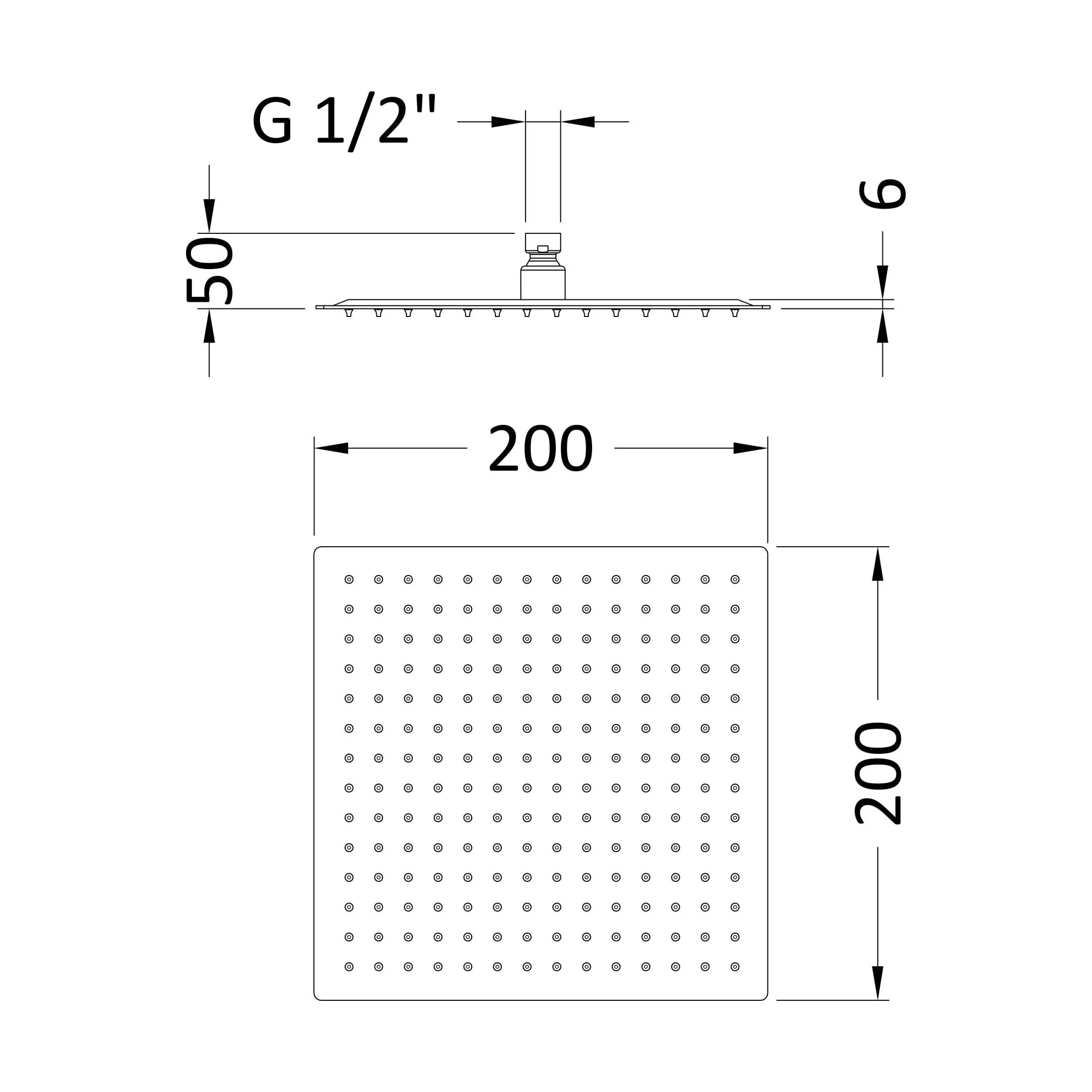 Square Fixed Head, 200mm - Matt Black - Image 4