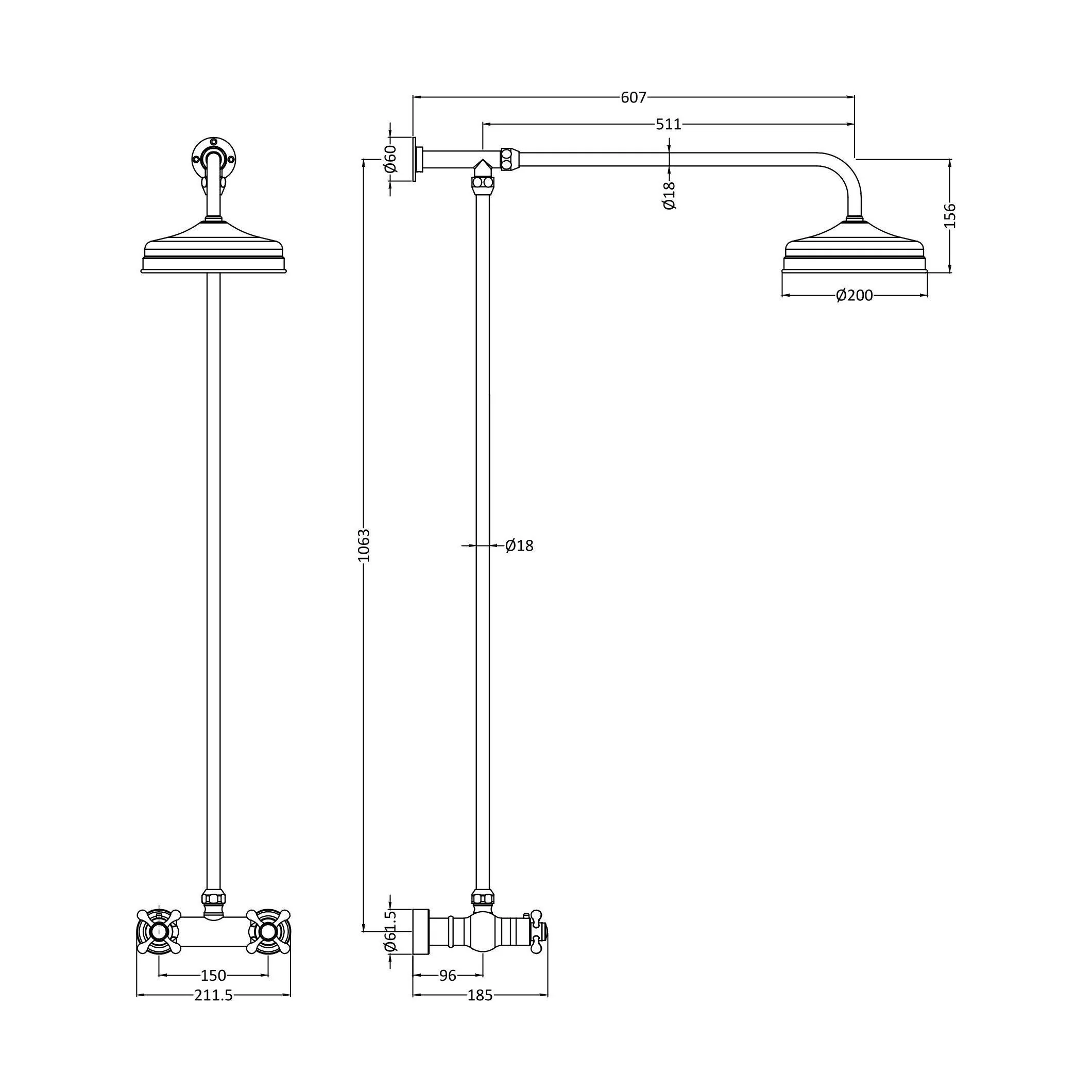 Thermostatic Exposed Shower Valve & Rigid Riser Kit - Chrome - Image 2