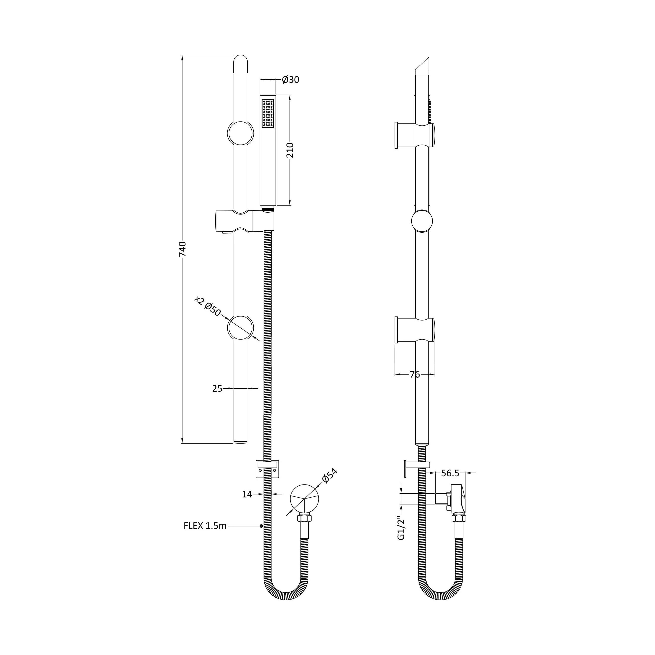 Round Slide Rail Shower Kit with Outlet Elbow - Matt Black - Image 5