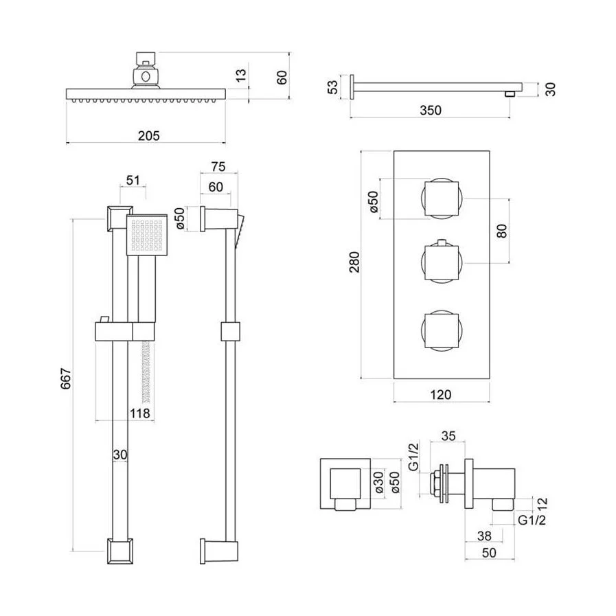 Raffa Conc Thermo Shower Set BLK - Image 2