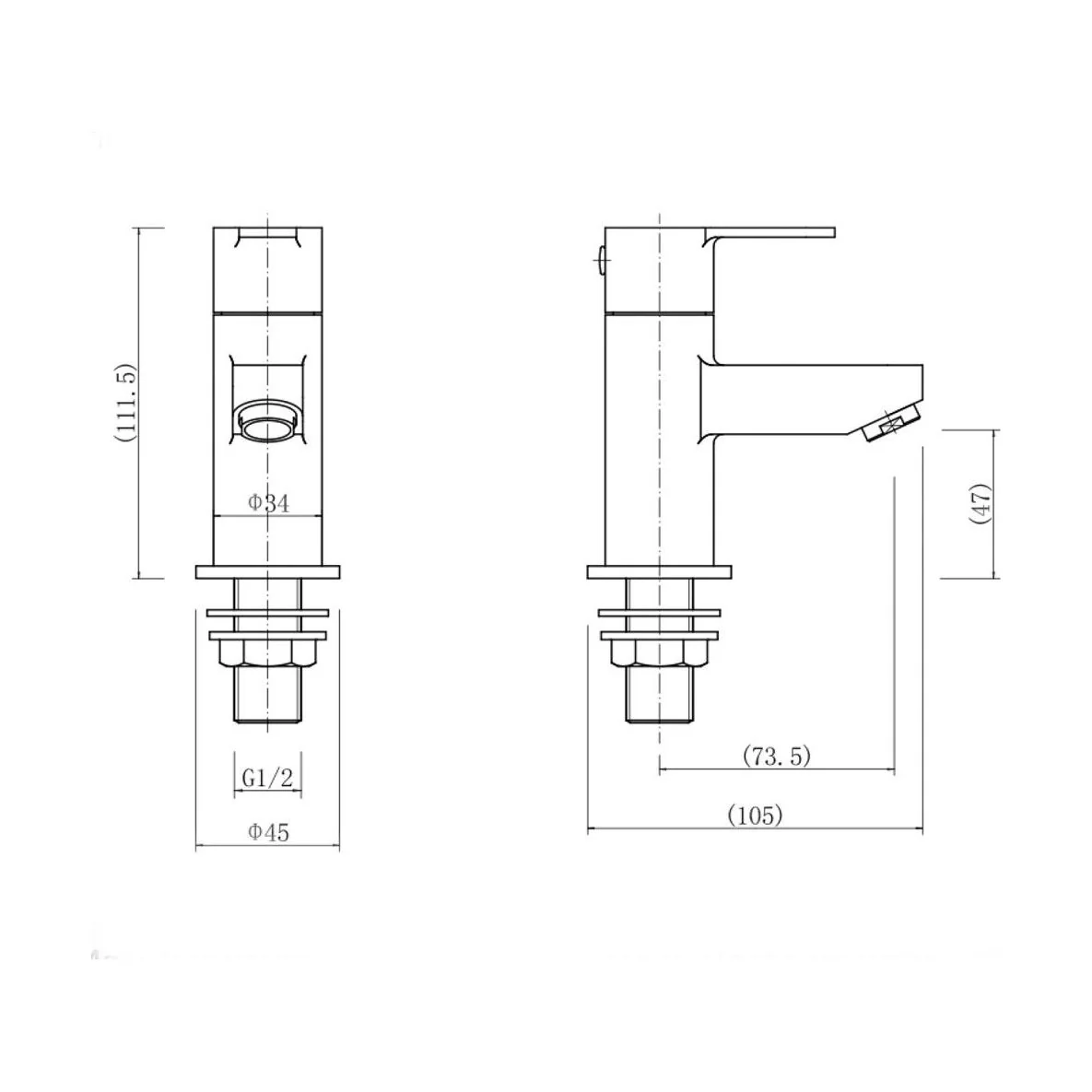 Modern Bathroom Round Basin Pillar Taps (Pair) - Black - Image 2