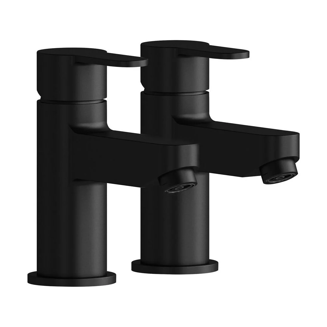 Modern Bathroom Round Bath Pillar Taps (Pair) - Black