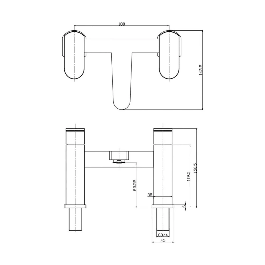 Modern Bathroom Soft Square Deck Mounted Bath Filler Tap - Chrome - Image 2