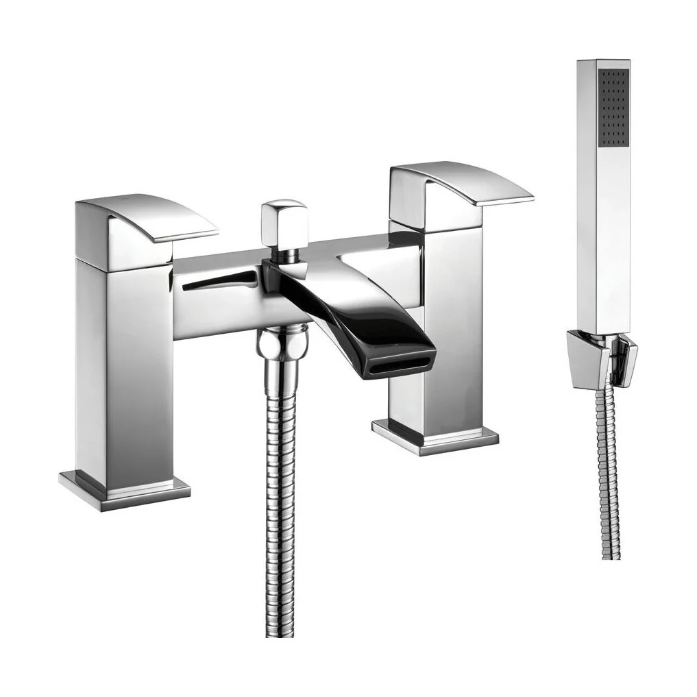 Contemporary Bathroom Curved Spout Deck Mounted Bath Shower Mixer Tap with Kit - Image 3