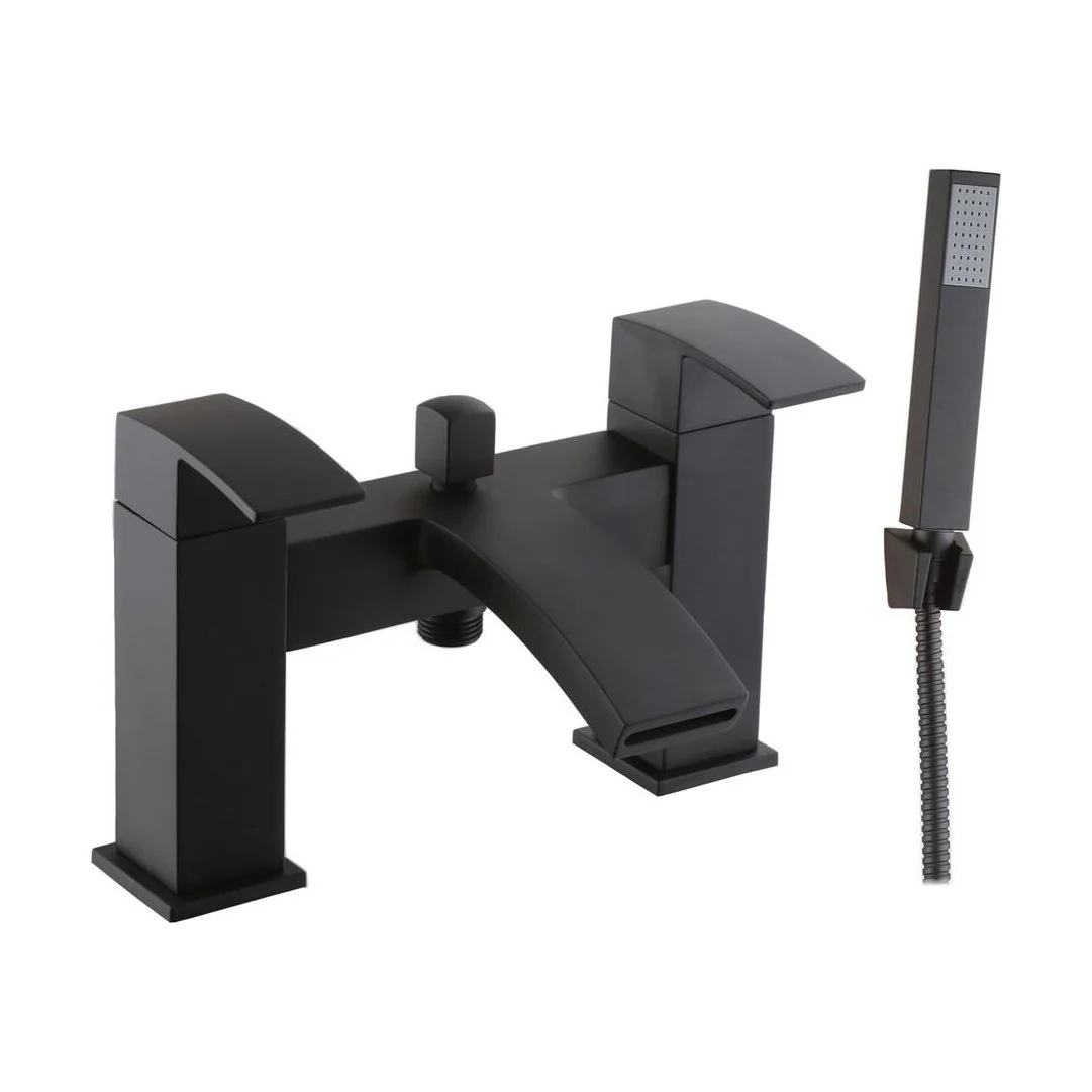 Contemporary Bathroom Curved Spout Deck Mounted Bath Shower Mixer Tap with Kit - Image 4