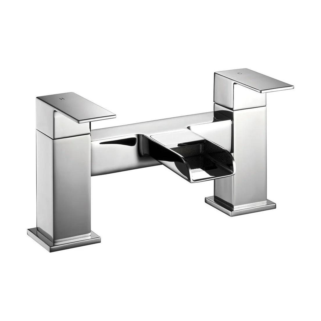 Modern Bathroom Square Waterfall Deck Mounted Bath Filler Tap - Chrome