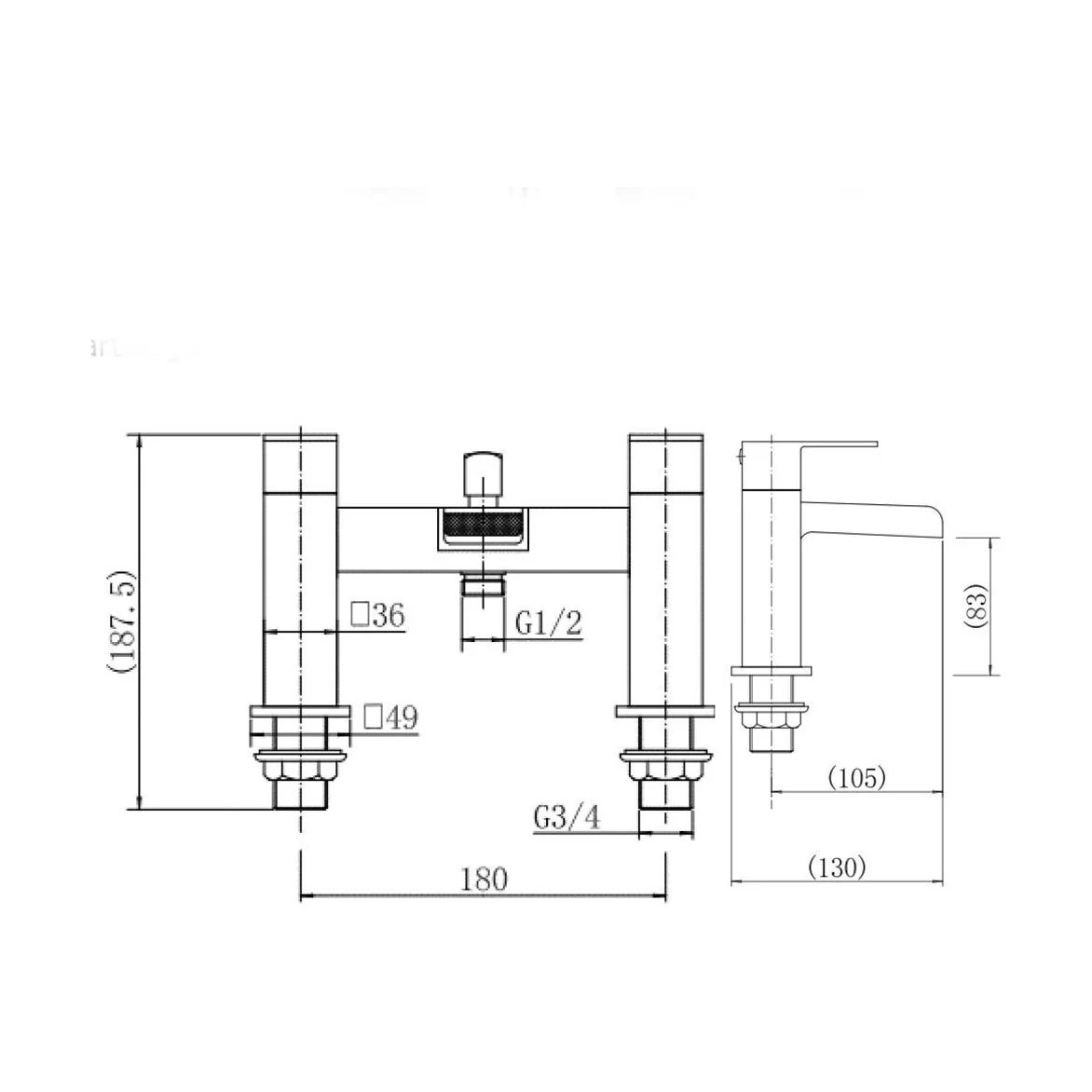 Modern Bathroom Square Waterfall Deck Mounted Bath Shower Mixer Tap with Kit - Chrome - Image 2
