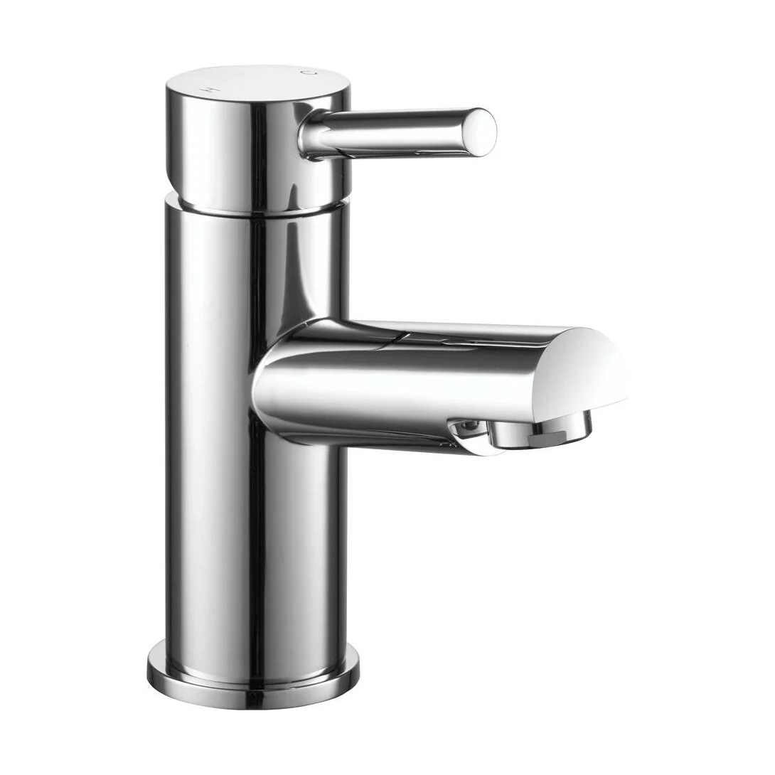 Modern Bathroom Minimalist Round Mono Basin Mixer Tap with Waste - Chrome