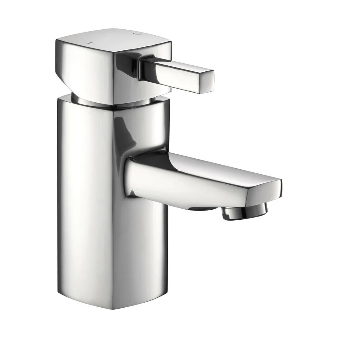 Contemporary Bathroom Square Mono Basin Mixer Tap with Waste - Chrome