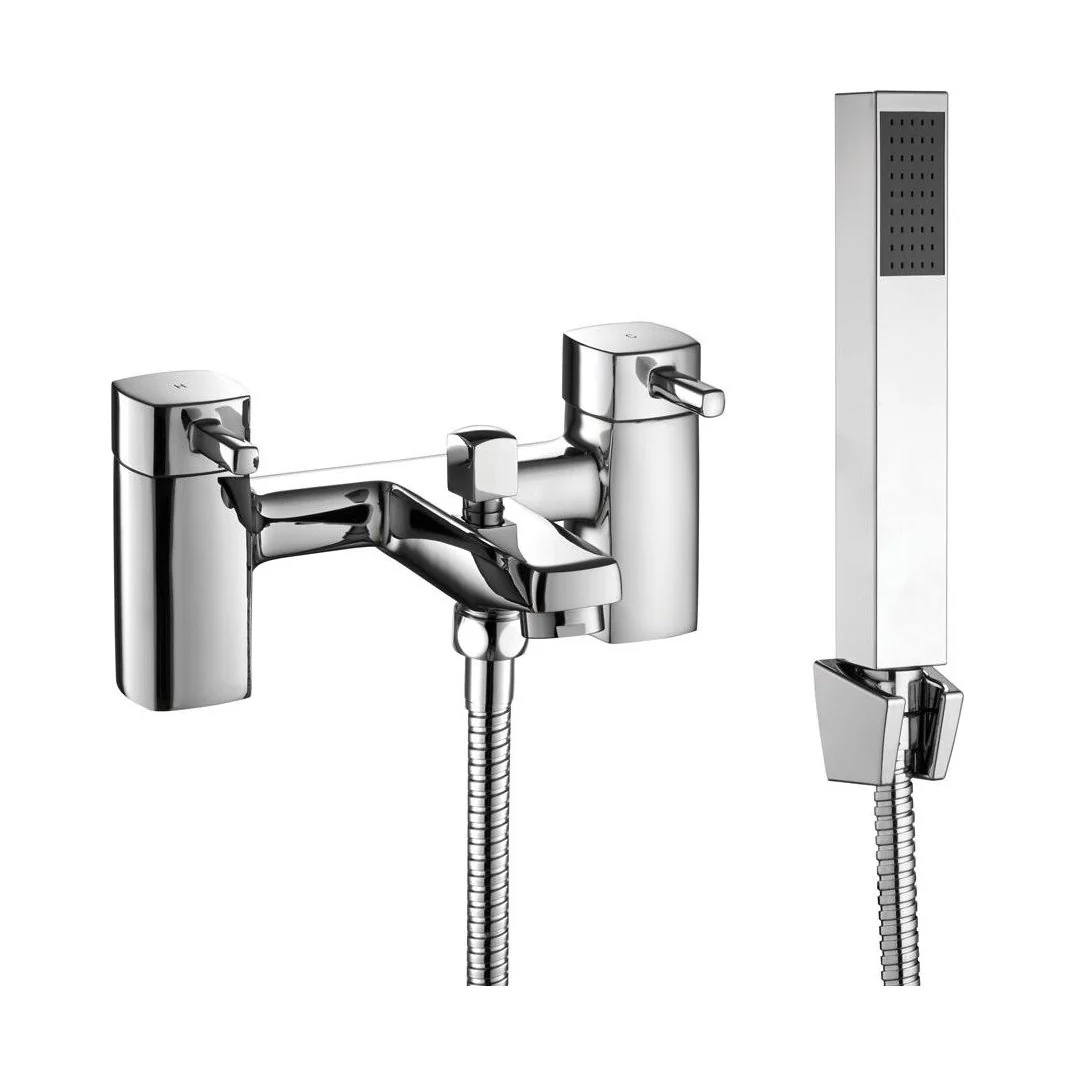 Contemporary Bathroom Square Deck Mounted Bath Shower Mixer Tap with Kit - Chrome