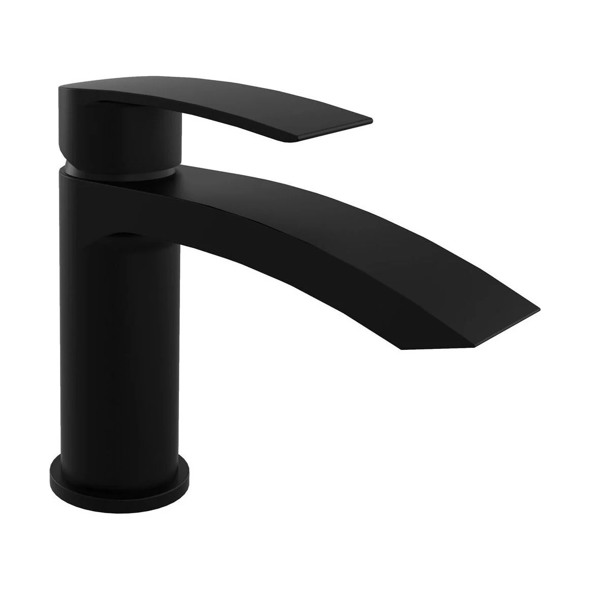 Modern Bathroom Curved Spout Mono Basin Mixer Tap - Black