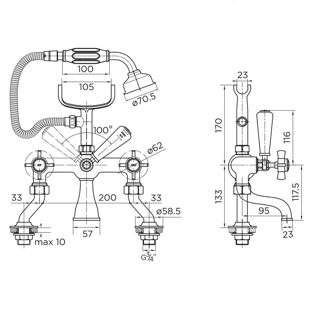 Bayswater Cranked Bath Shower Mixer - Image 2