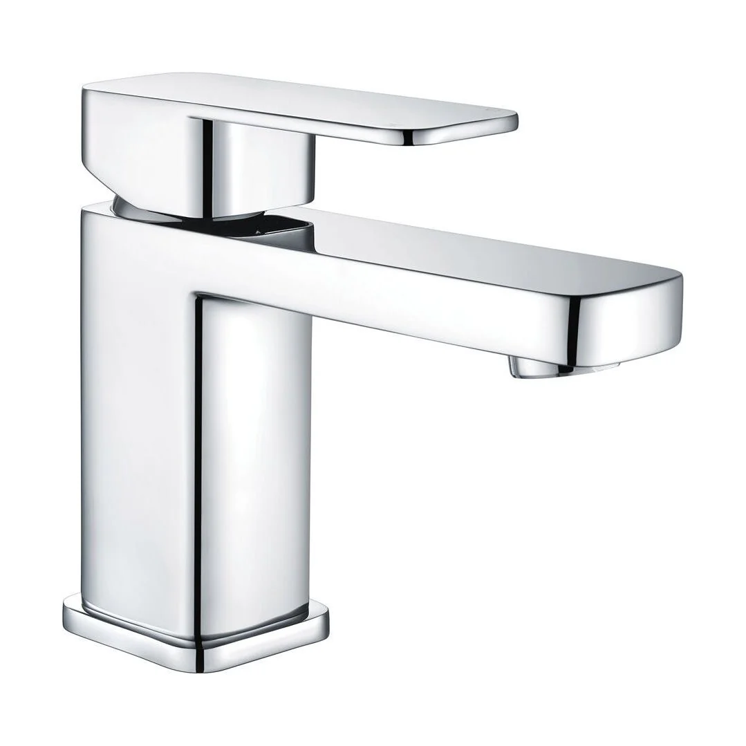 Modern Bathroom Soft Square Mono Basin Mixer Tap with Waste - Chrome