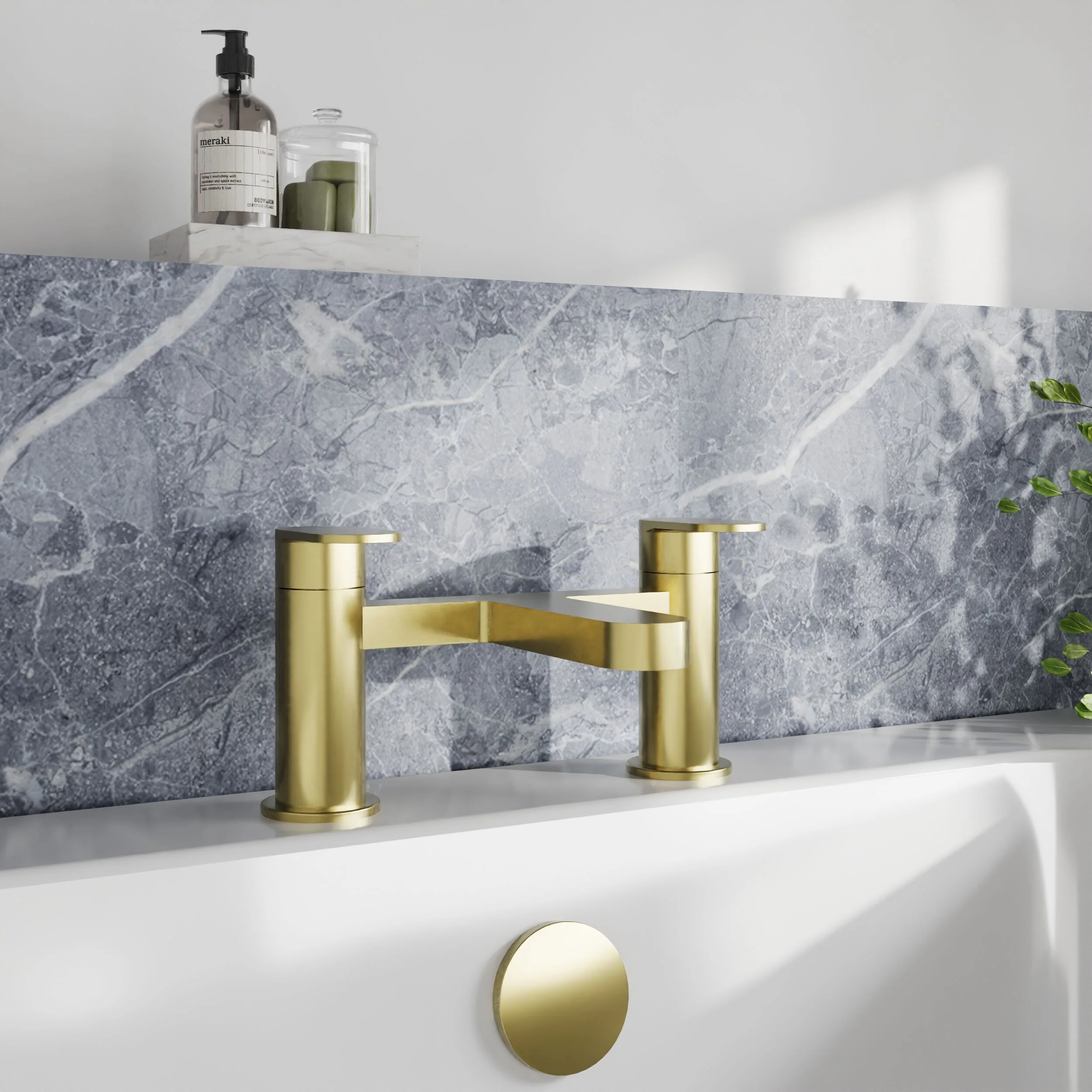 Balterley Cascade Round Deck Mounted Bath Filler Tap - Brushed Brass - Image 2