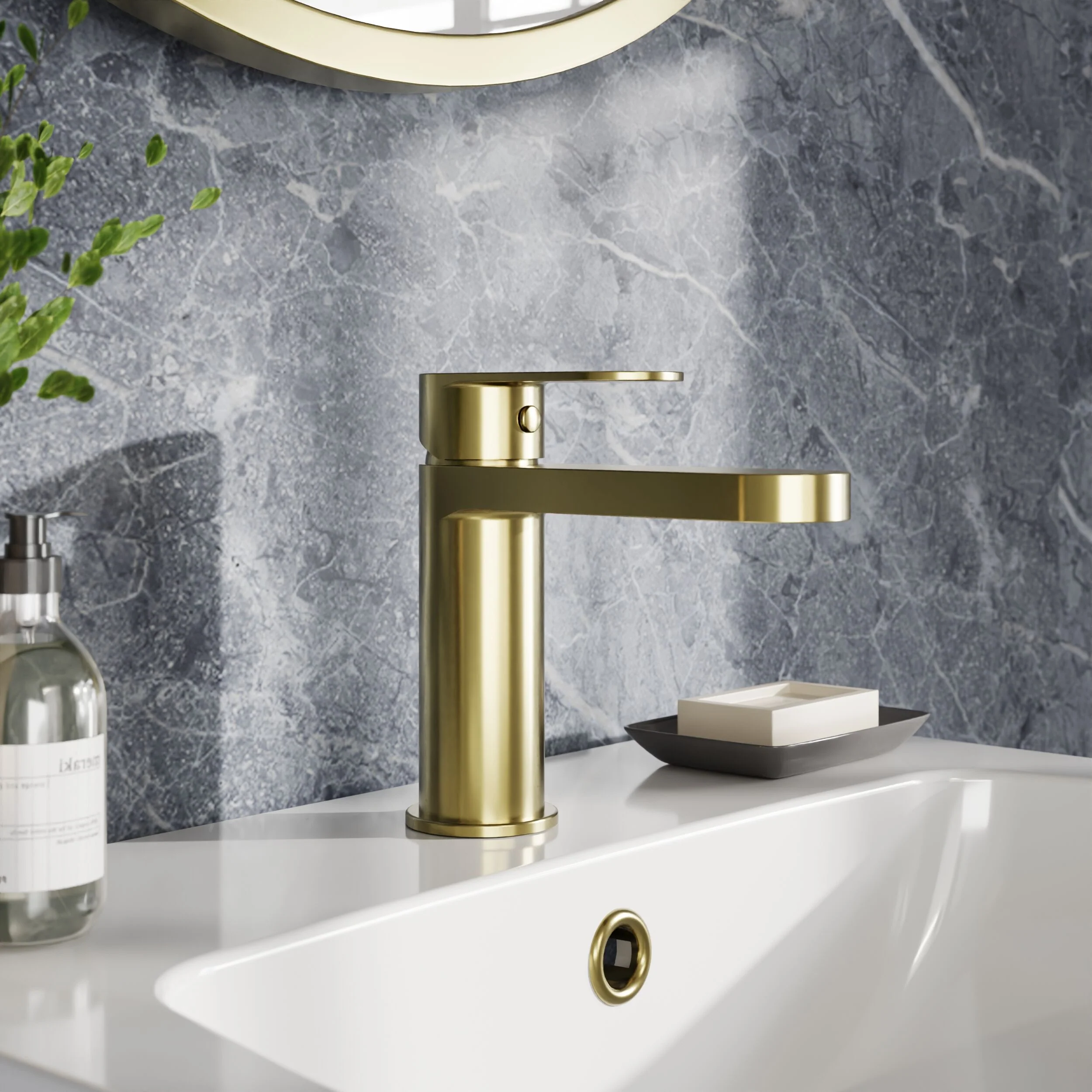 Balterley Cascade Round Mono Basin Mixer Tap & Push Button Waste - Brushed Brass - Image 2