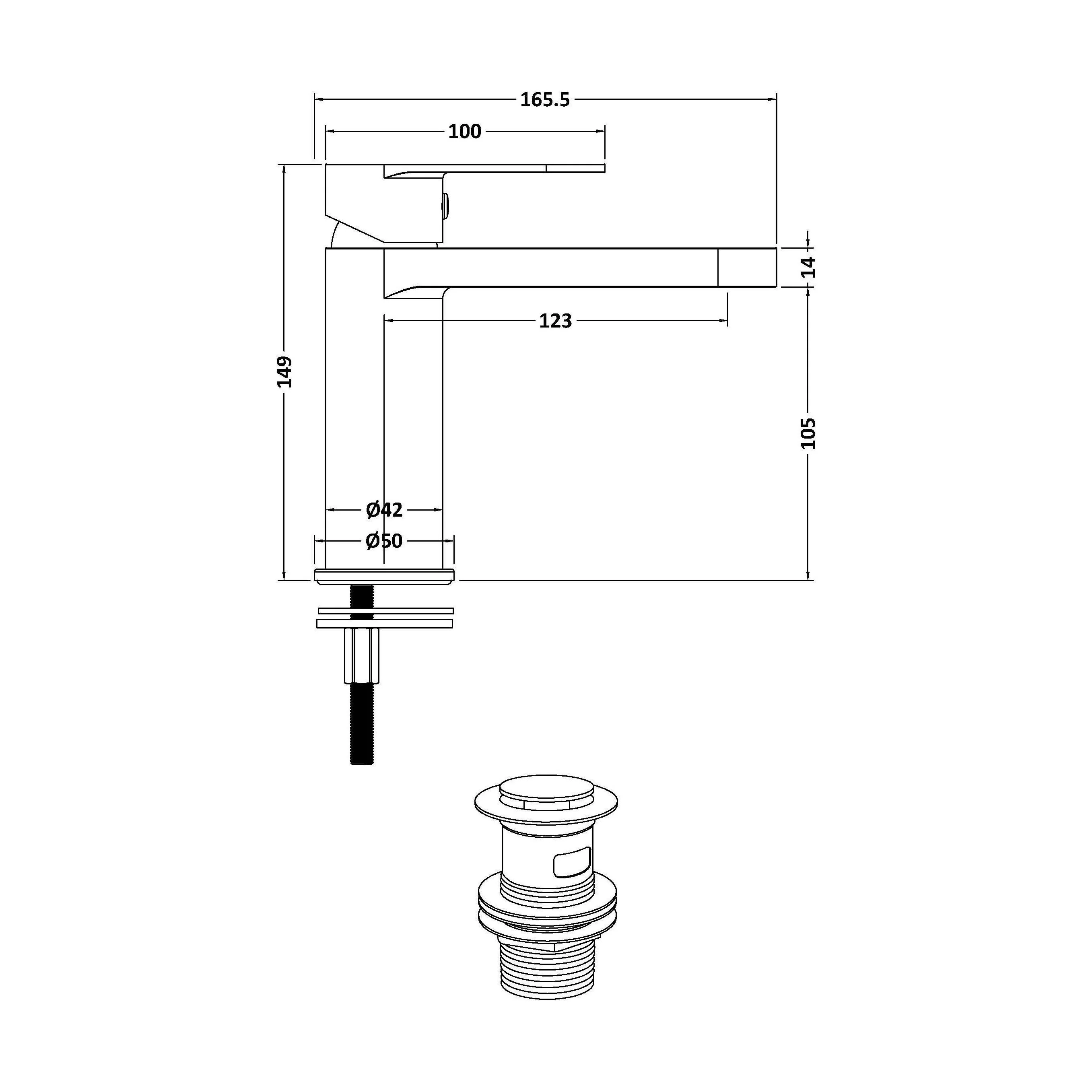 Balterley Cascade Round Mono Basin Mixer Tap & Push Button Waste - Brushed Brass - Image 3