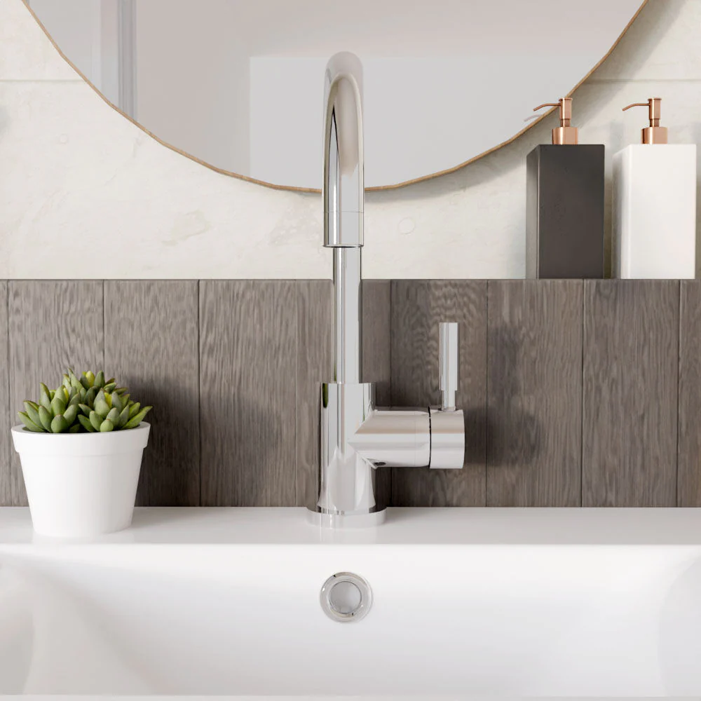 Contemporary Arch Round Tall Lever Mono Basin Mixer Tap (Waste Included) - Chrome - Balterley - Image 2