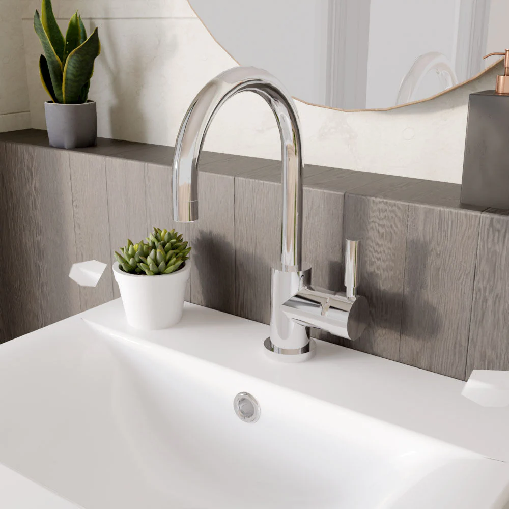 Contemporary Arch Round Tall Lever Mono Basin Mixer Tap (Waste Included) - Chrome - Balterley - Image 4