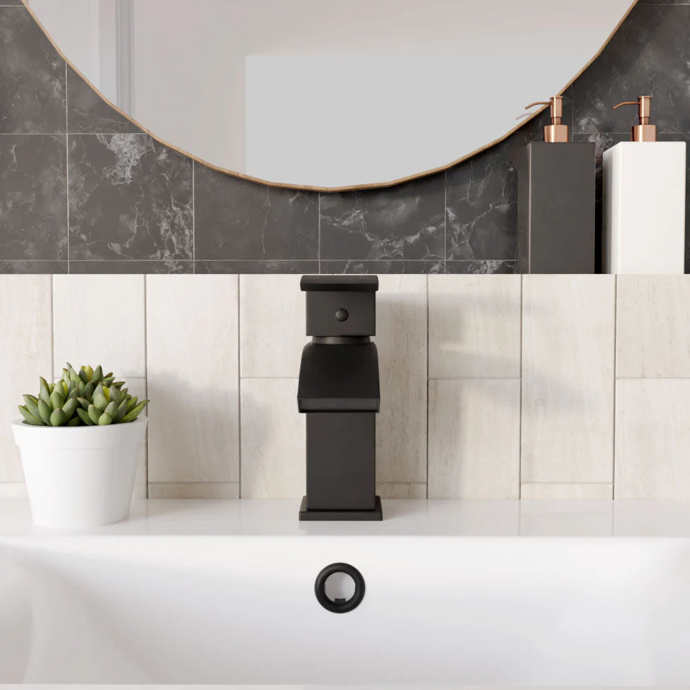 Contemporary Arch Round Tall Lever Mono Basin Mixer Tap (Waste Included) - Matt Black - Balterley - Image 2