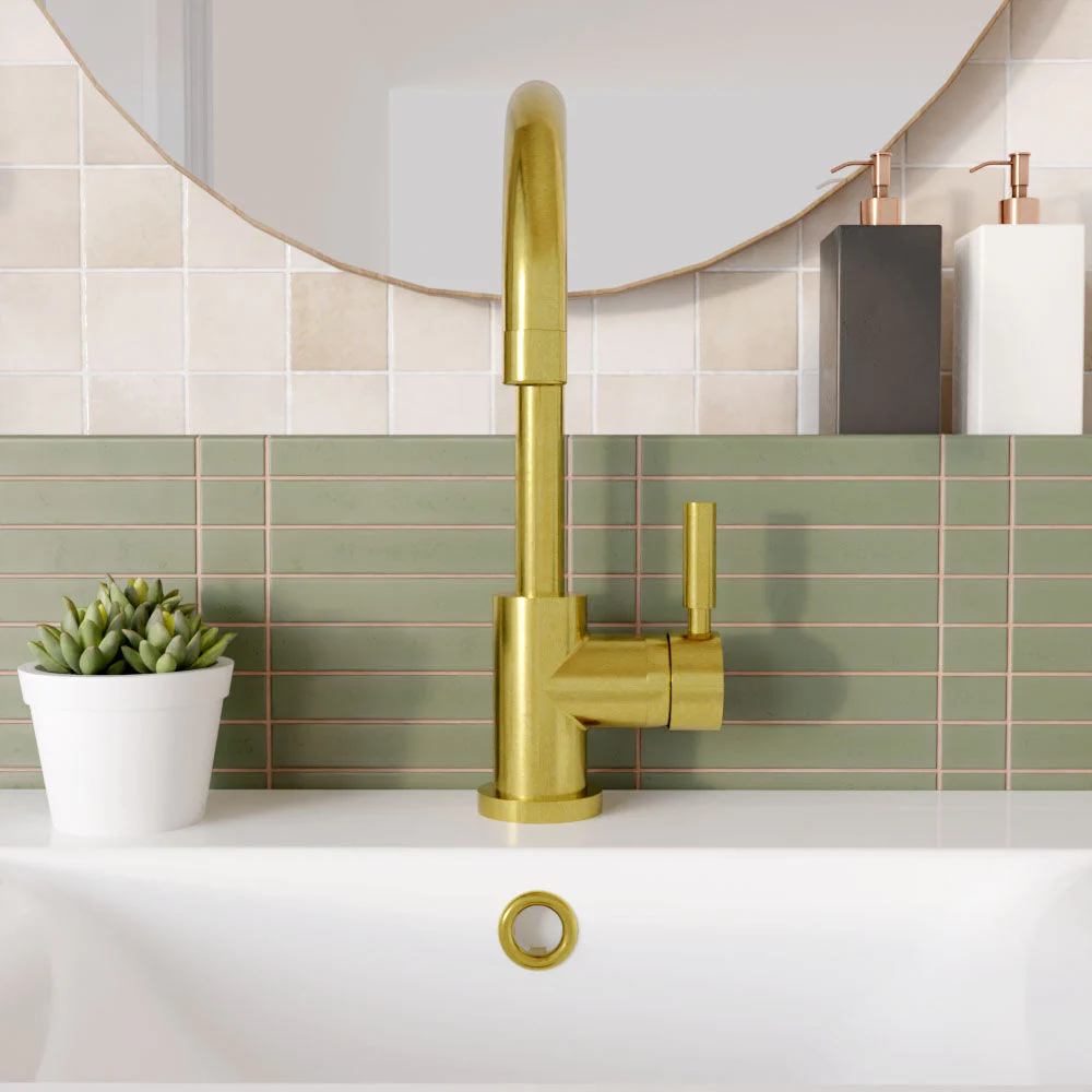 Contemporary Arch Round Tall Lever Mono Basin Mixer Tap (Waste Included) - Brushed Brass - Balterley - Image 2