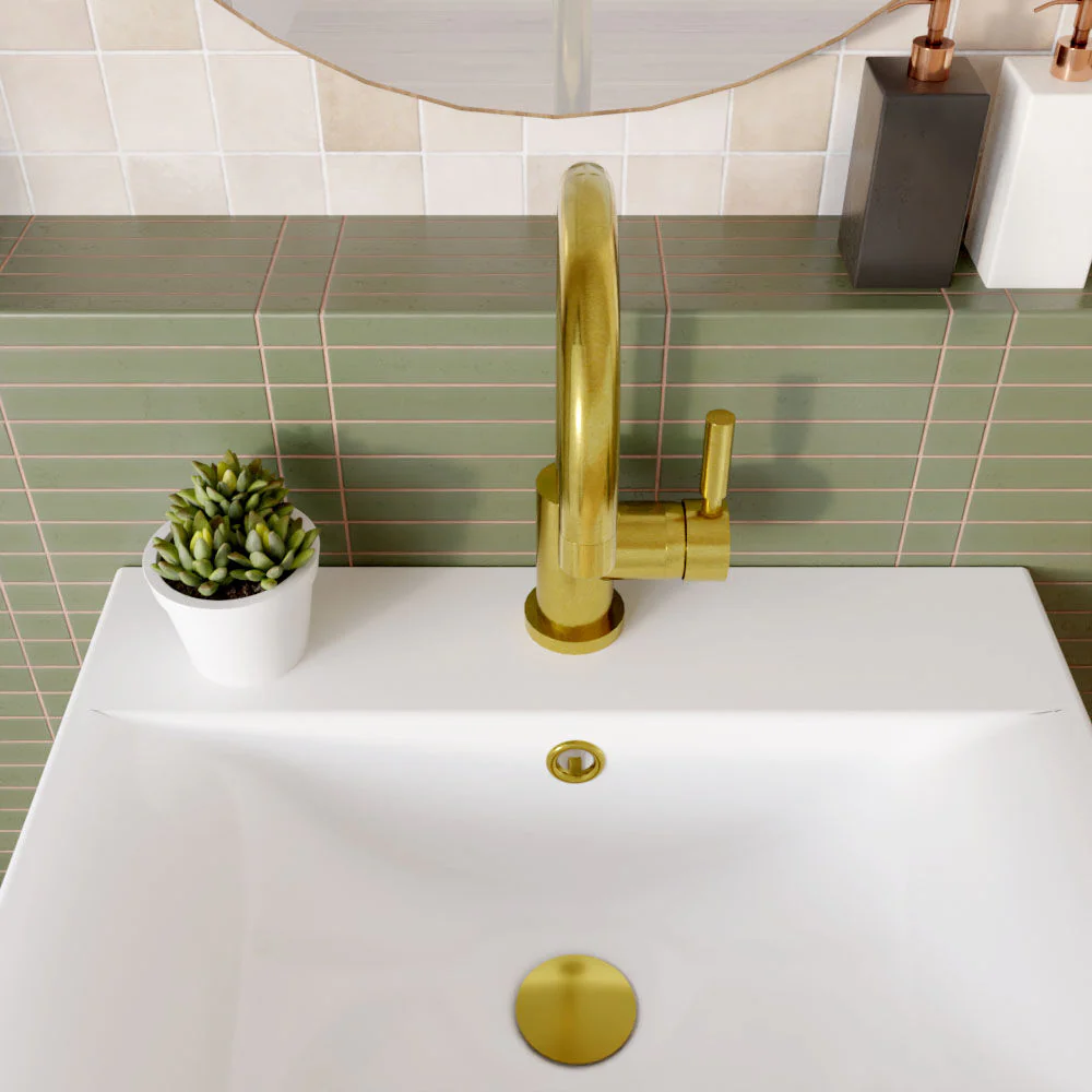 Contemporary Arch Round Tall Lever Mono Basin Mixer Tap (Waste Included) - Brushed Brass - Balterley - Image 3