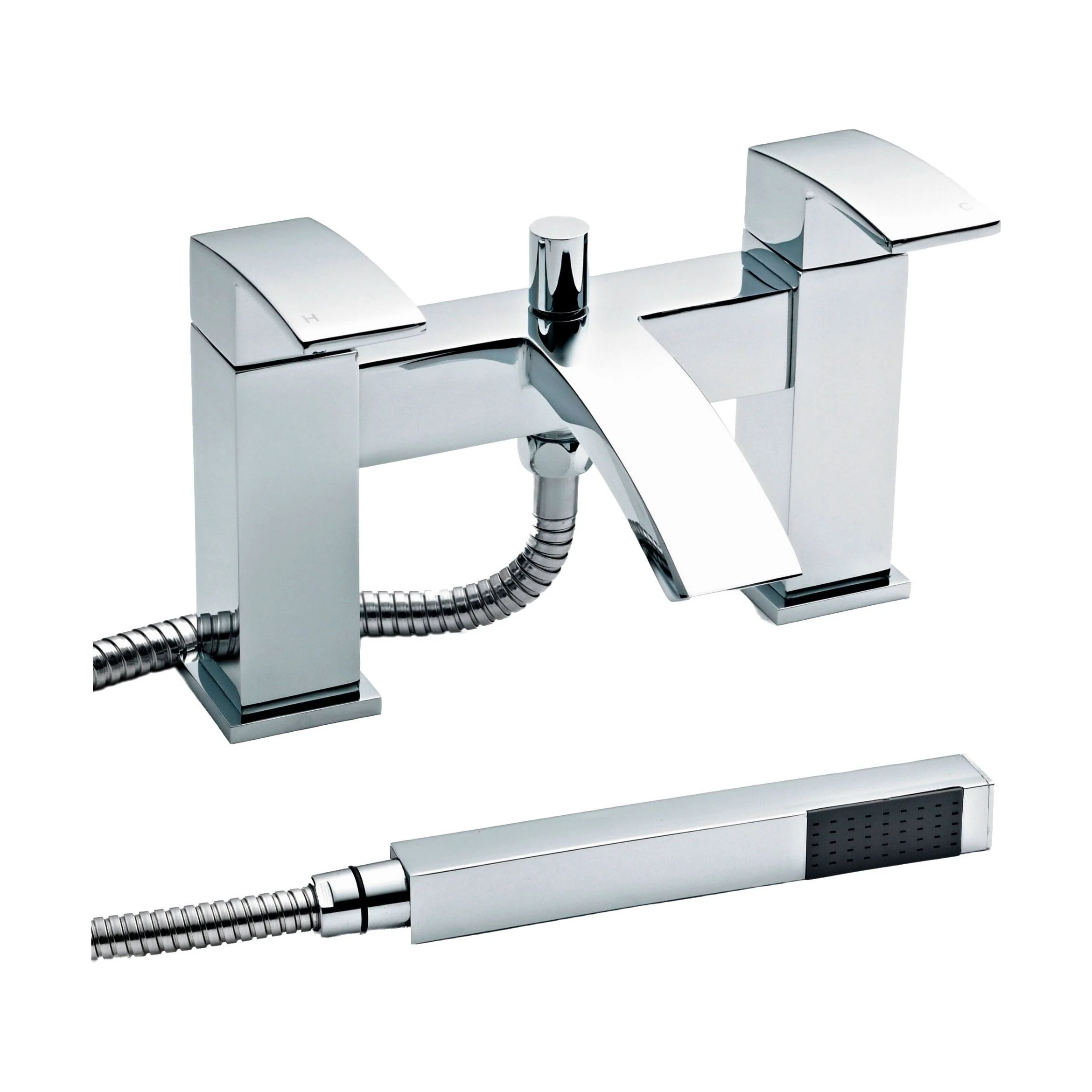 Balterley Contemporary Square Dual Lever Deck Mounted Bath Shower Mixer Tap with Ceramic Disc Technology, 229 x 127 x 138mm Chrome