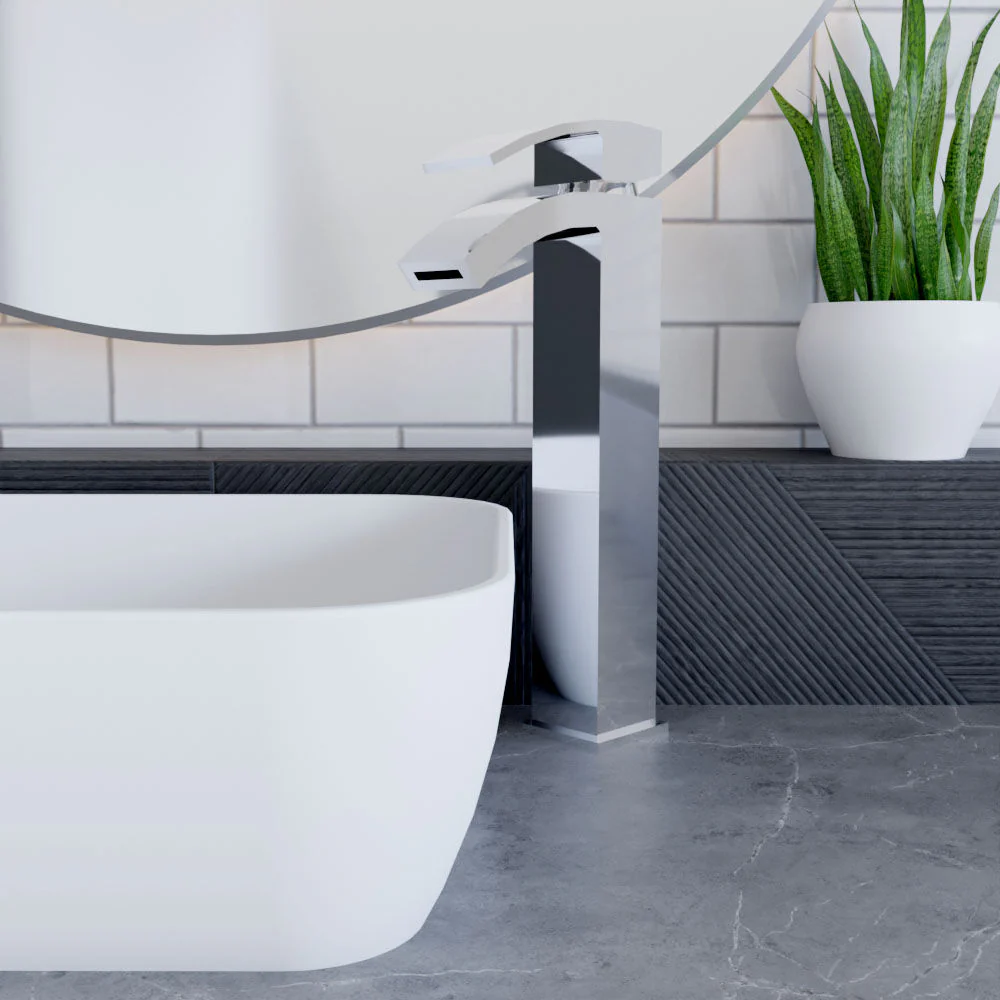 Balterley Contemporary Square Tall Single Lever Deck Mounted Mono Basin Mixer Tap, High Rise Design, 307 x 52 x 139mm, Chrome - Image 2