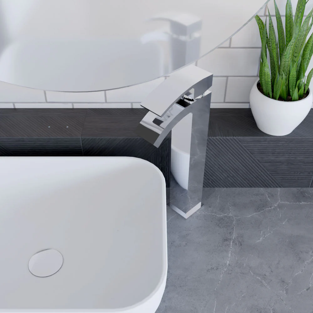 Balterley Contemporary Square Tall Single Lever Deck Mounted Mono Basin Mixer Tap, High Rise Design, 307 x 52 x 139mm, Chrome - Image 3