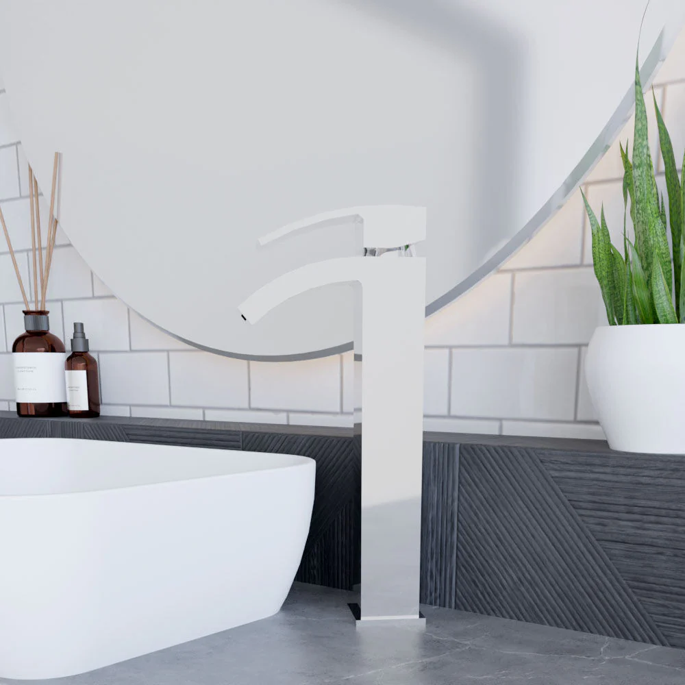 Balterley Contemporary Square Tall Single Lever Deck Mounted Mono Basin Mixer Tap, High Rise Design, 307 x 52 x 139mm, Chrome - Image 4