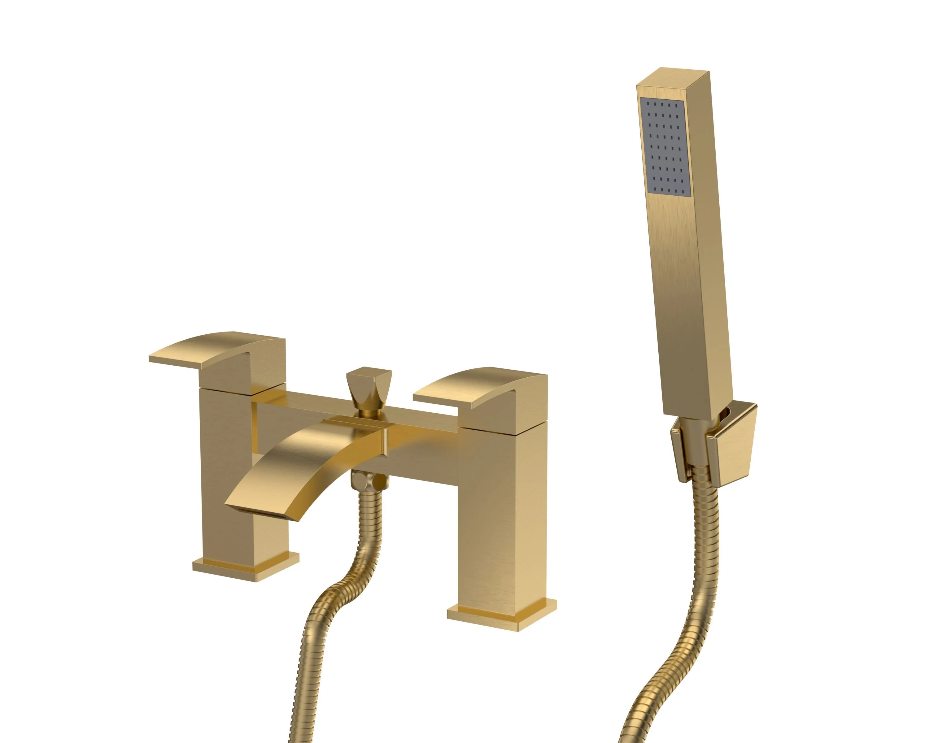 Balterley Contemporary Dual Lever Deck Mounted Bath Shower Mixer Tap with Ceramic Disc Technology, 229 x 127 x 138mm Brushed Brass