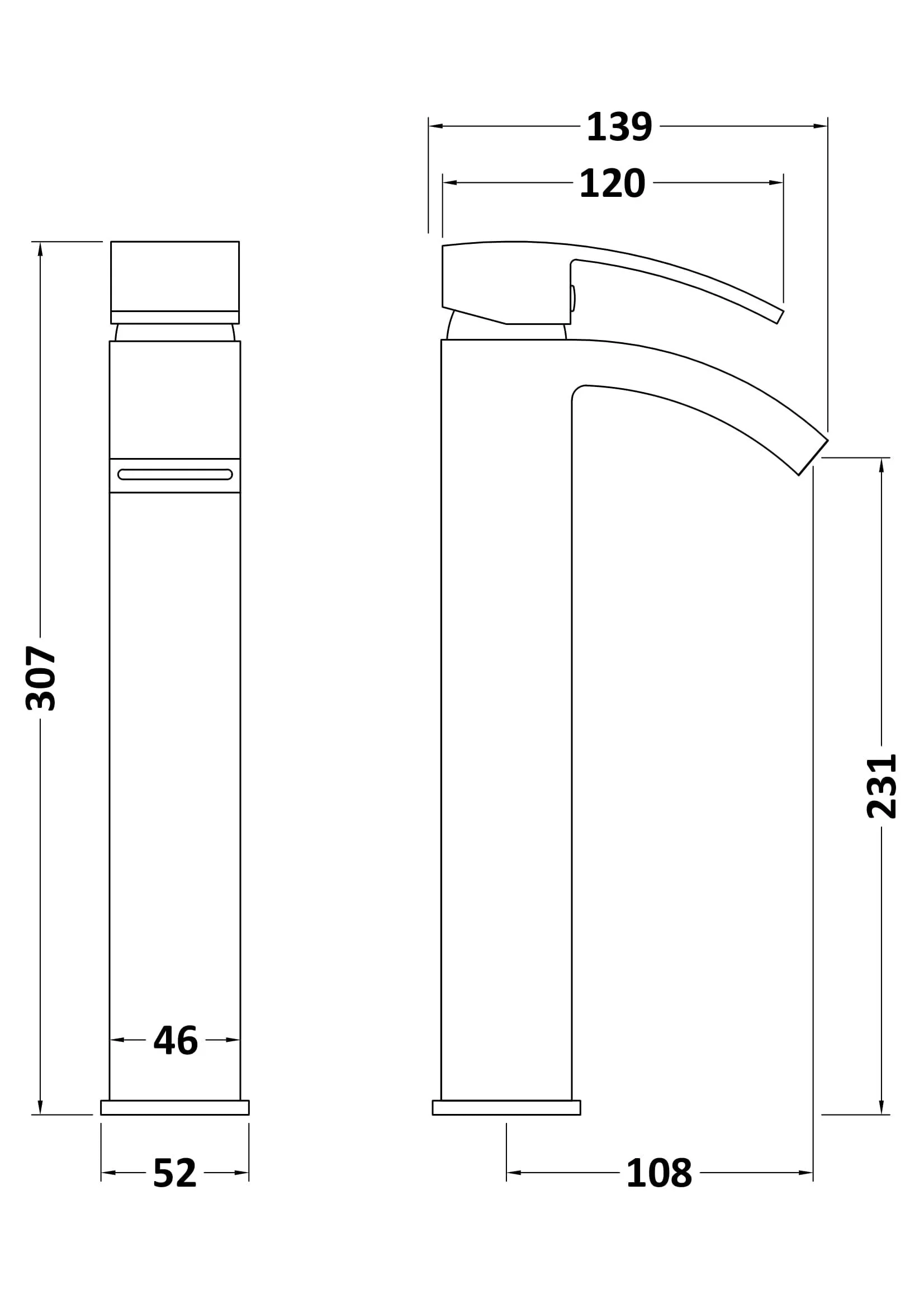 Balterley Contemporary Square Tall Single Lever Deck Mounted Mono Basin Mixer Tap, High Rise Design 307 x 52 x 139mm Brushed Brass - Image 2