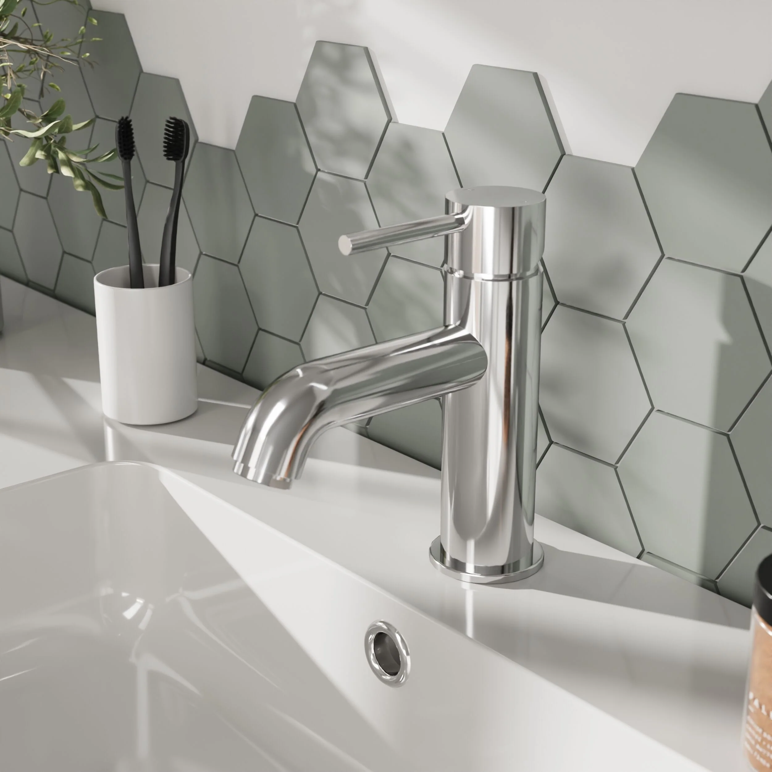 Contemporary Round Mono Basin Mixer Tap & Push Button Waste - Chrome - Balterley - Image 2