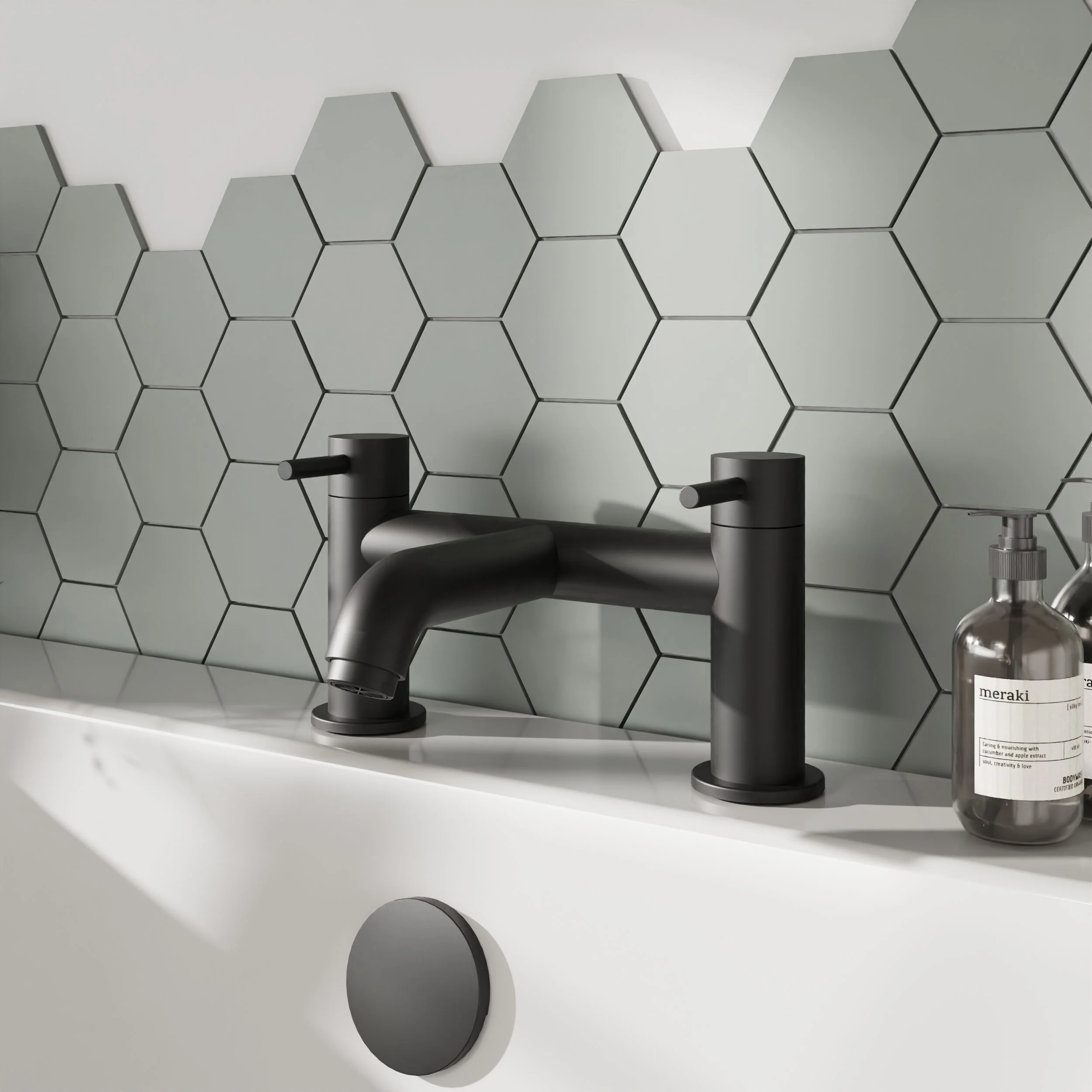 Round Minimalist Deck Mounted Bath Filler Tap - Matt Black - Balterley - Image 2
