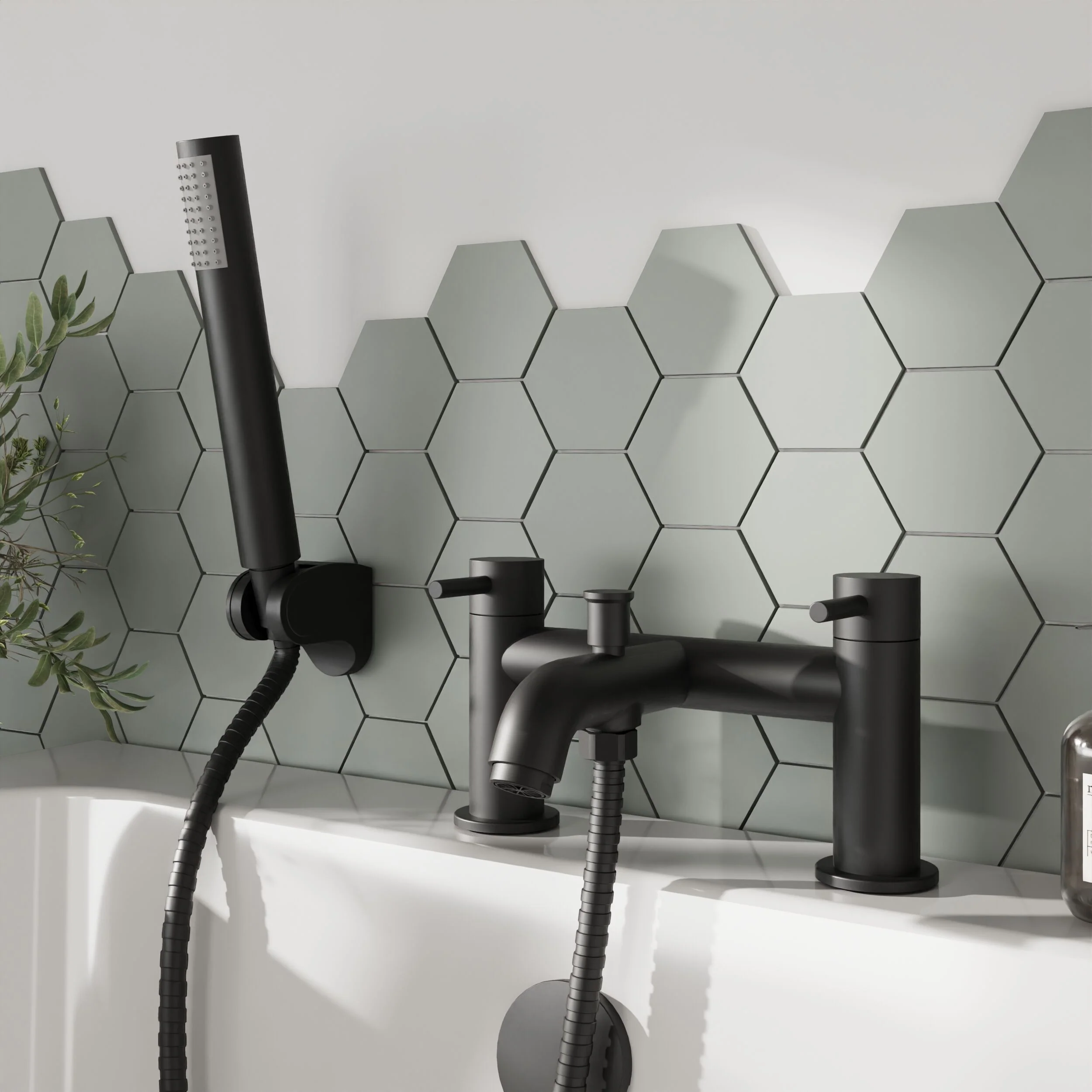 Round Bath Shower Mixer Tap with Shower Kit - Matt Black - Balterley - Image 2