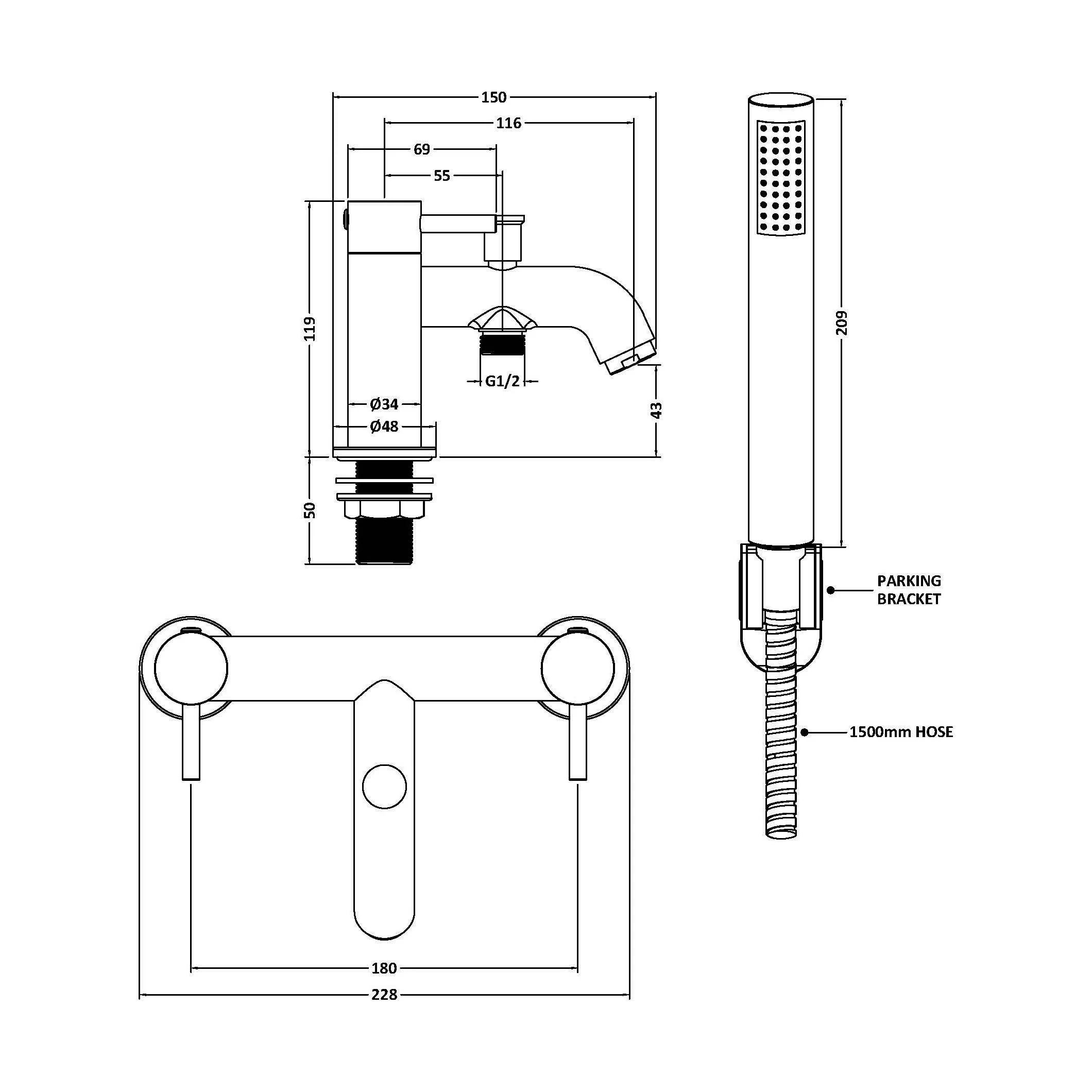 Round Bath Shower Mixer Tap with Shower Kit - Matt Black - Balterley - Image 3