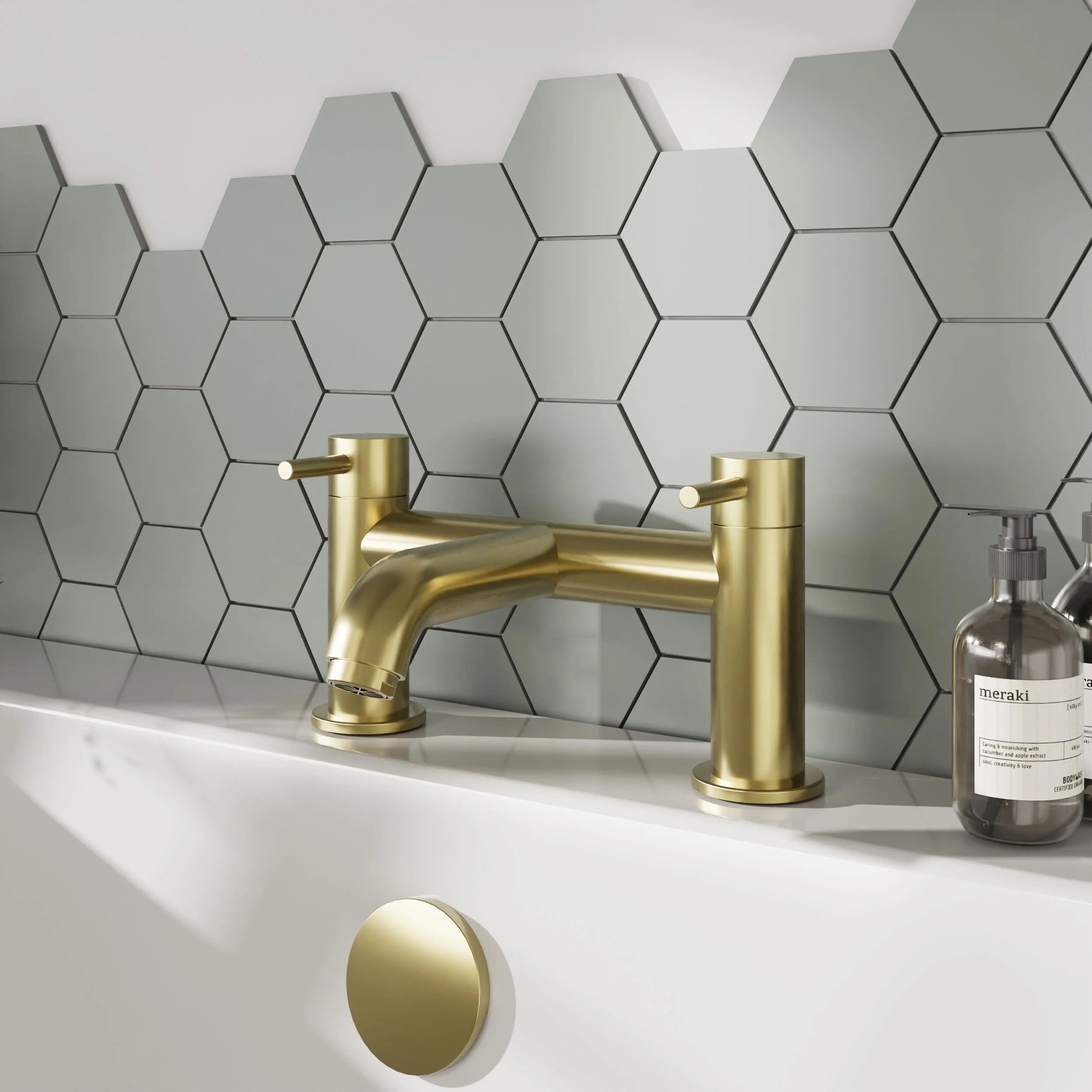 Round Minimalist Deck Mounted Bath Filler Tap - Brushed Brass - Balterley - Image 2