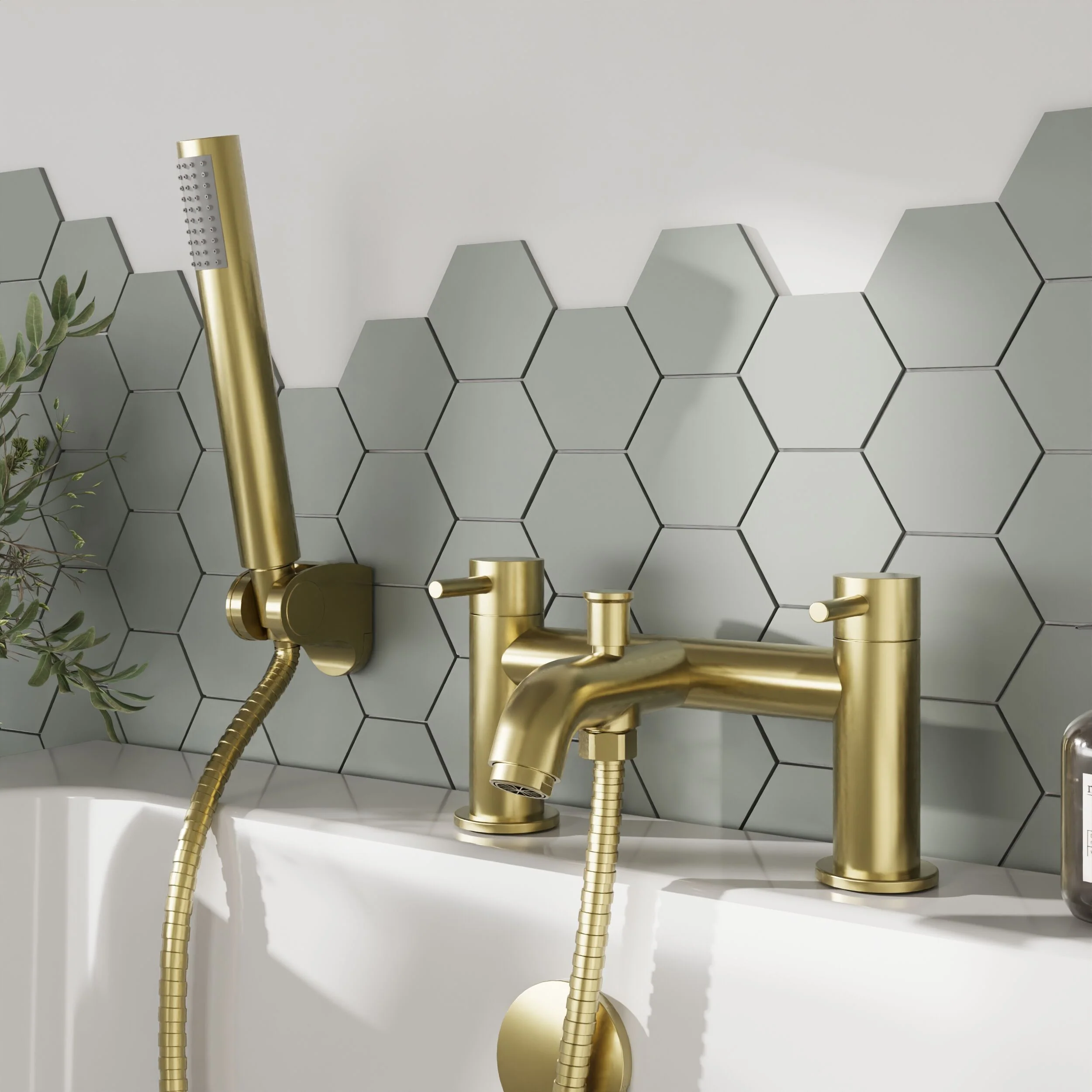 Round Bath Shower Mixer Tap with Shower Kit - Brushed Brass - Balterley - Image 2