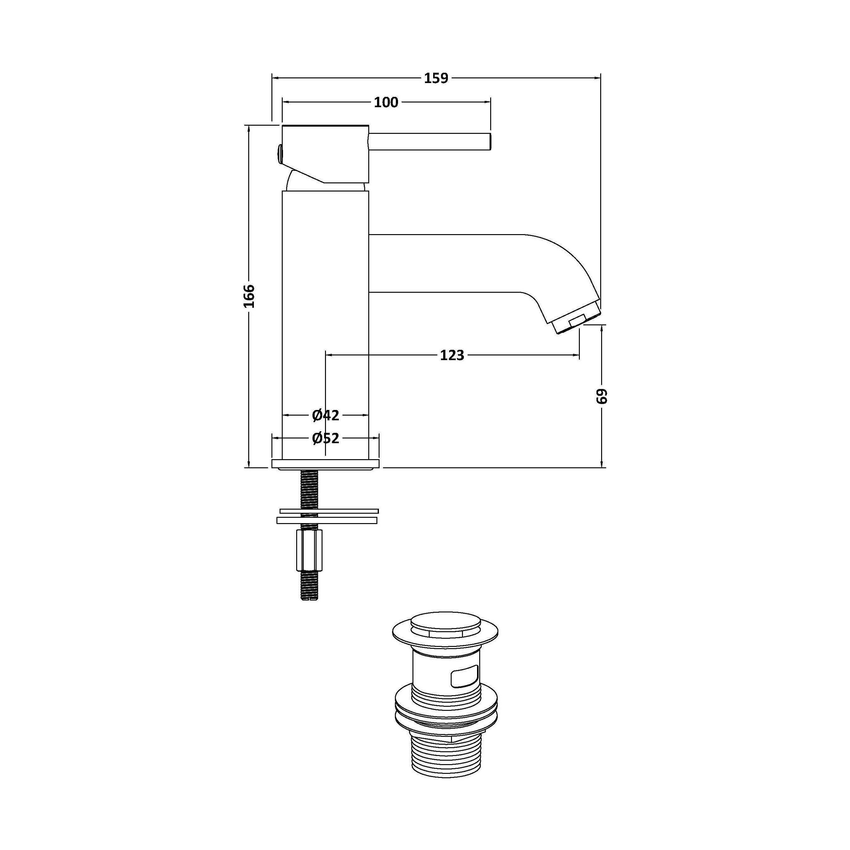 Round Mono Basin Sink Mixer Tap & Push Button Waste - Brushed Brass - Balterley - Image 3