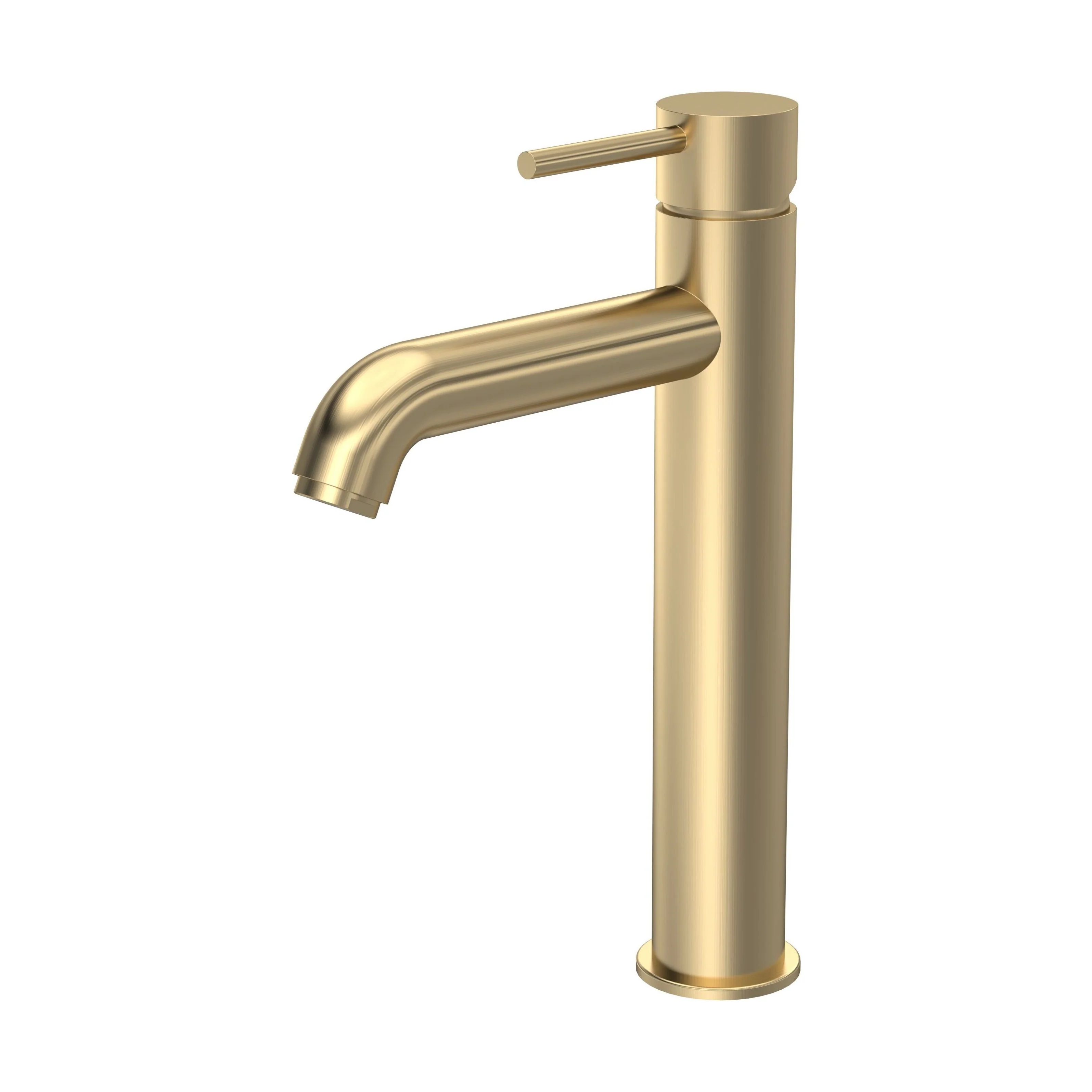 Round Minimalist Tall Mono Basin Mixer Tap - Brushed Brass