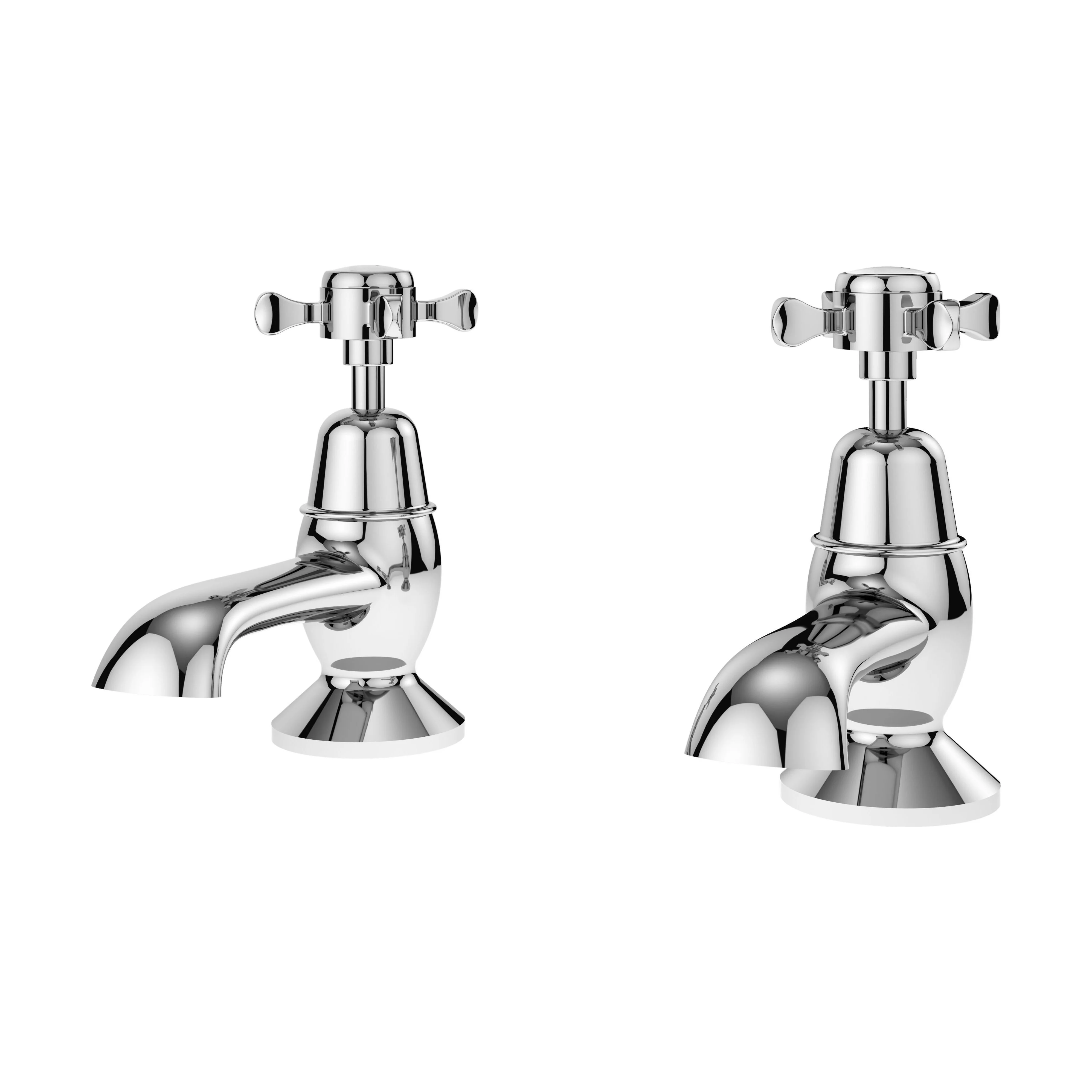 Traditional Deck Mounted Crosshead Handle Pillar Bath Taps - Chrome