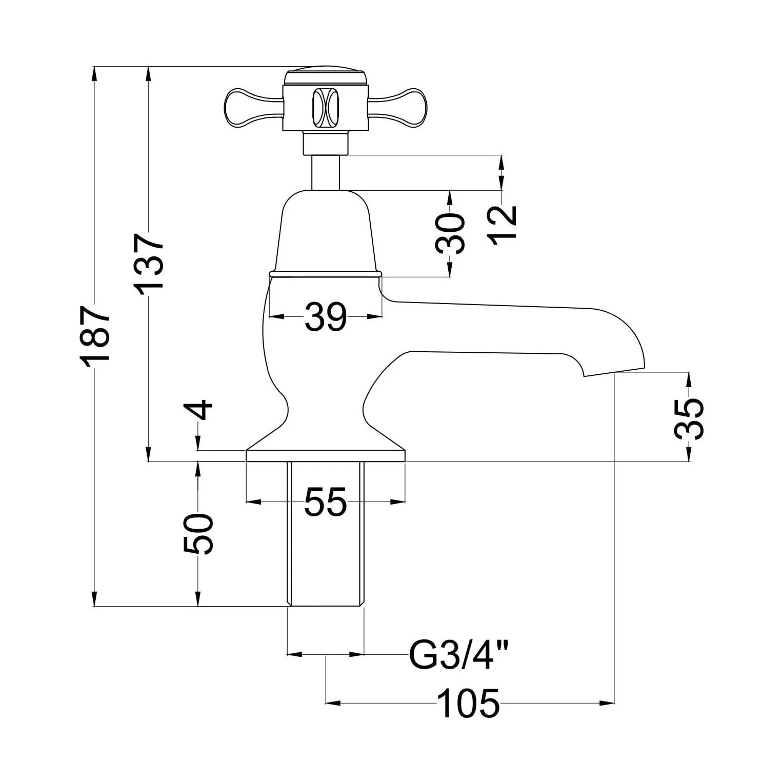 Traditional Deck Mounted Crosshead Handle Pillar Bath Taps - Chrome - Image 2